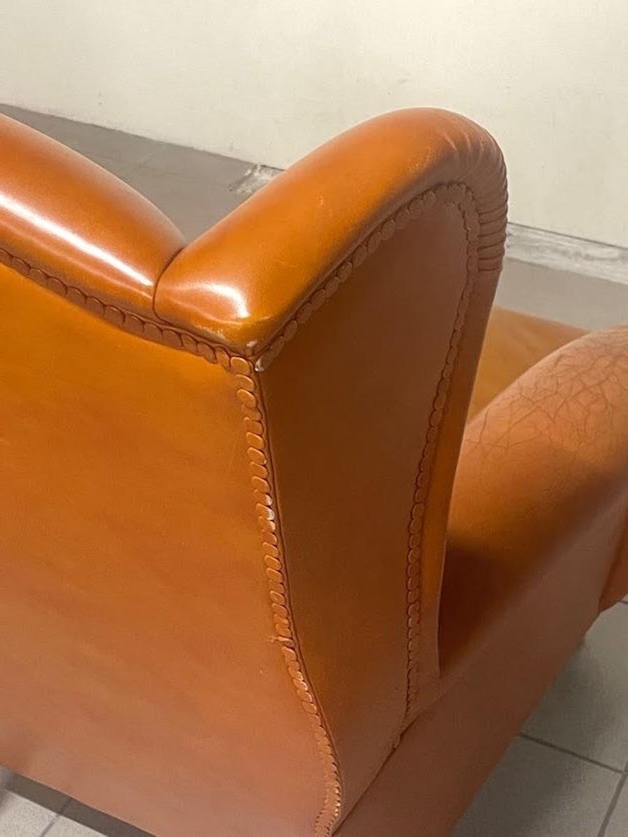 Sillón de cuero color coñac Frau, Italia, años 60 en venta 7
