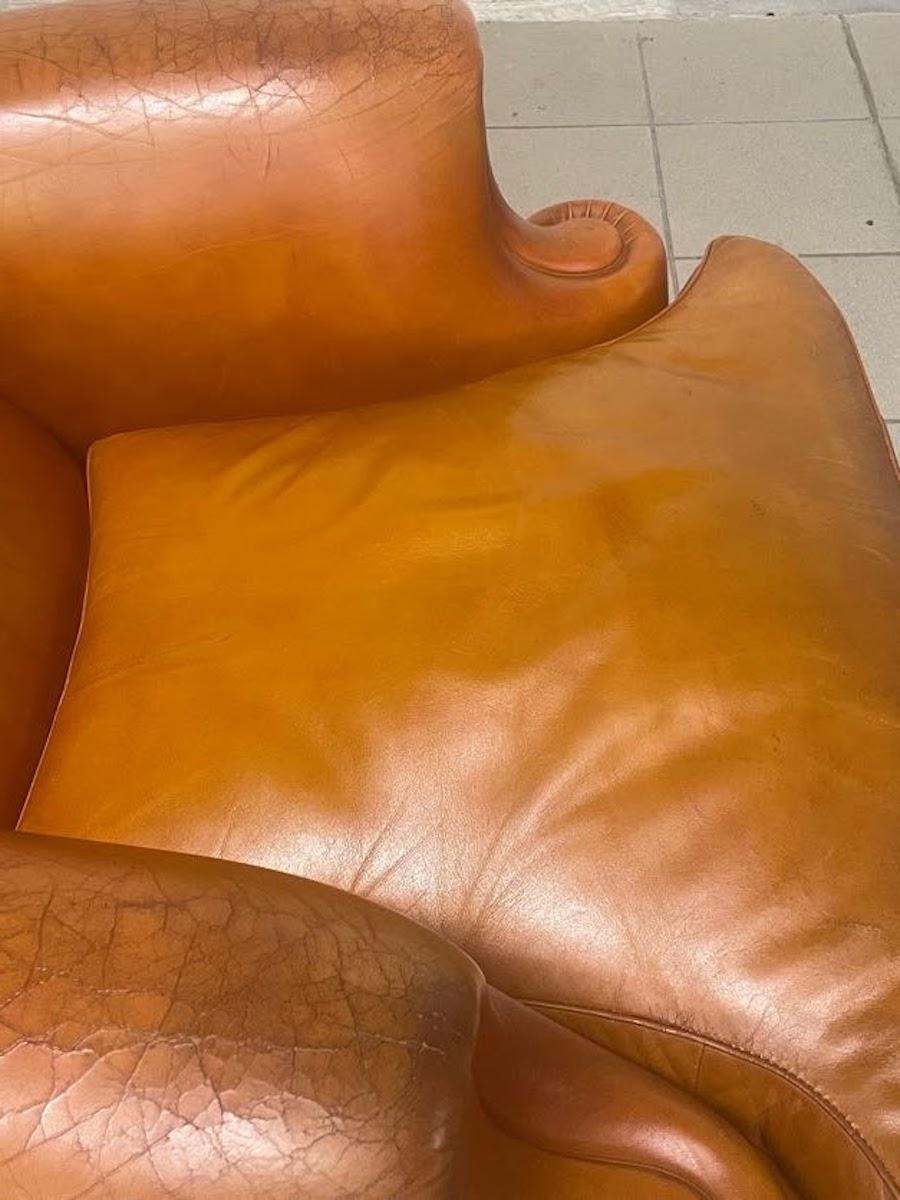 Sillón de cuero color coñac Frau, Italia, años 60 en venta 10