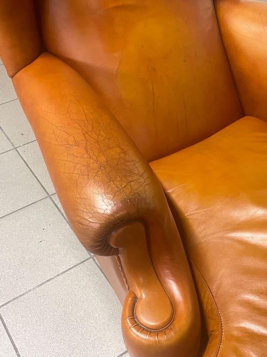 Sillón de cuero color coñac Frau, Italia, años 60 en venta 11