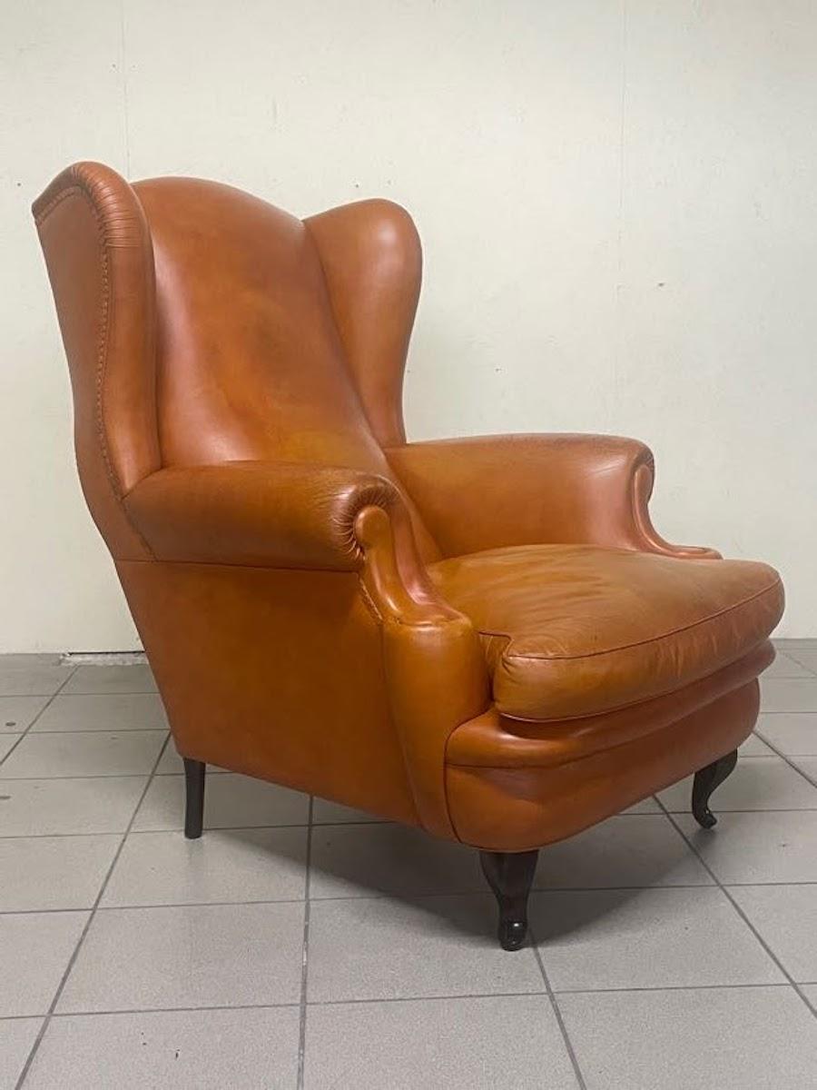 Sillón de cuero color coñac Frau, Italia, años 60 en venta 12