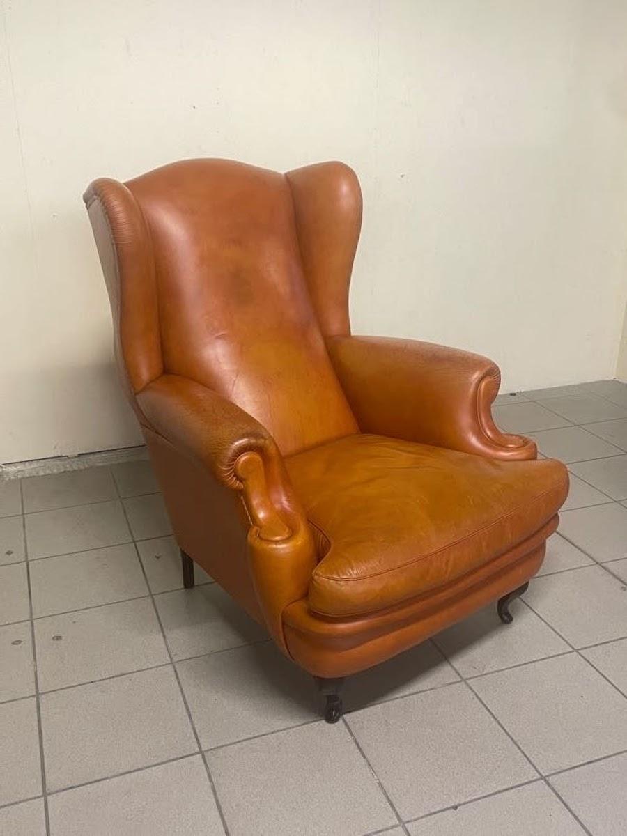 Sillón de cuero color coñac Frau, Italia, años 60 Moderno de mediados de siglo en venta