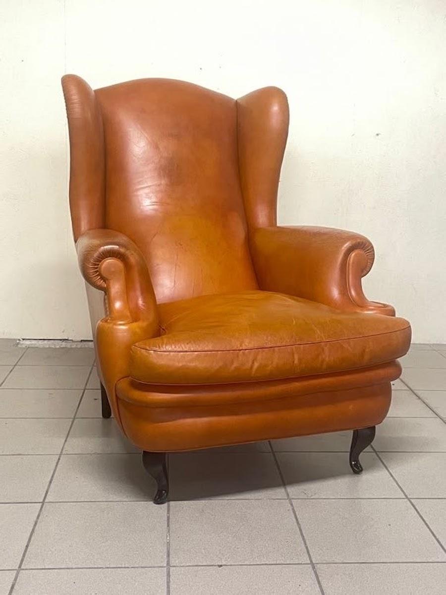 Sillón de cuero color coñac Frau, Italia, años 60 Italian en venta