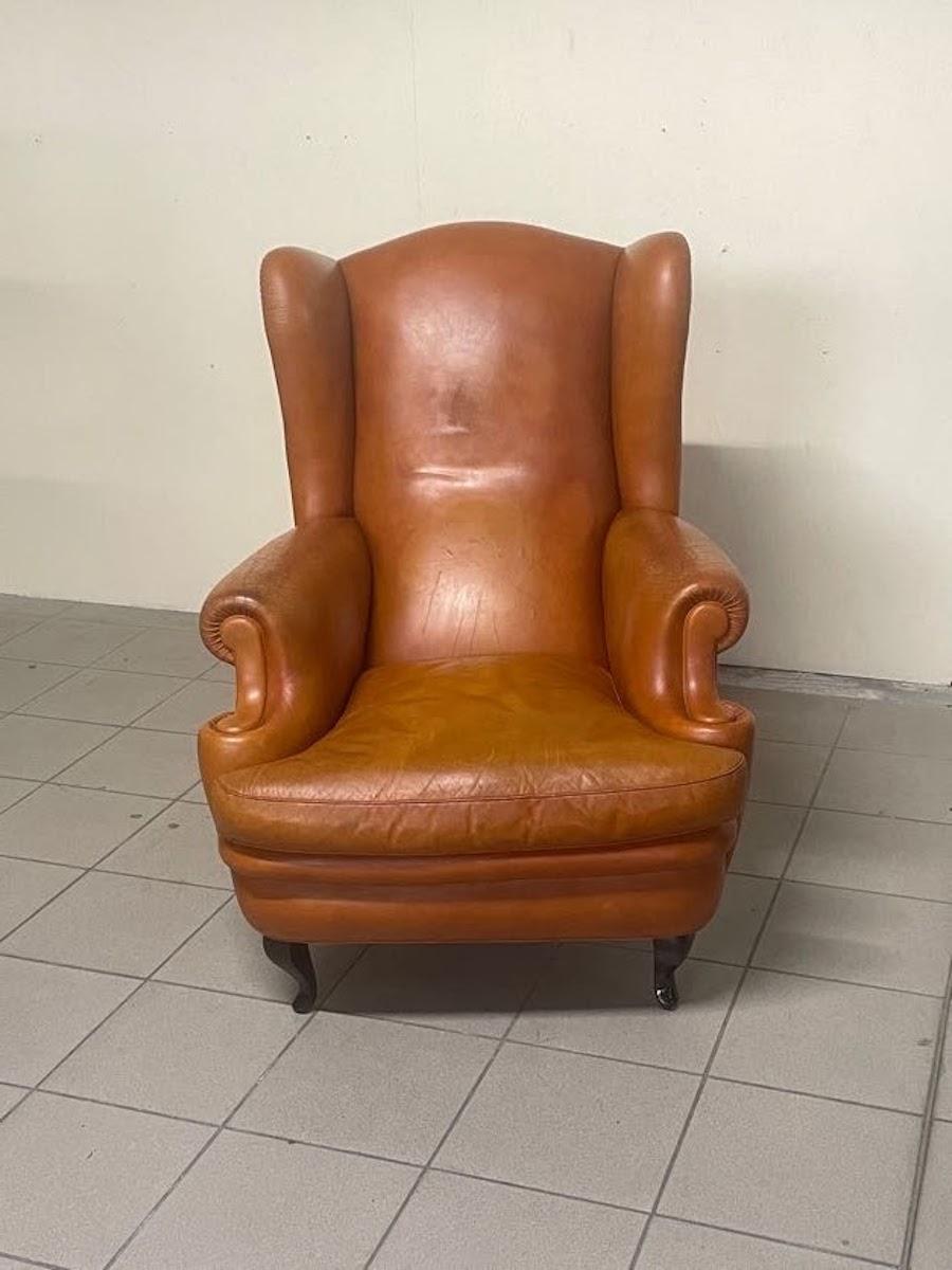 Sillón de cuero color coñac Frau, Italia, años 60 en Bueno estado para la venta en SAN PIETRO MOSEZZO, NO