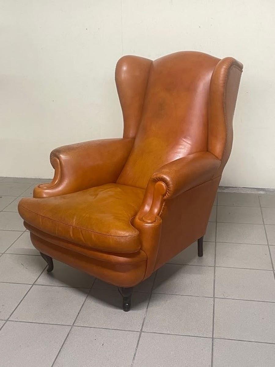 Sillón de cuero color coñac Frau, Italia, años 60 Cuero en venta