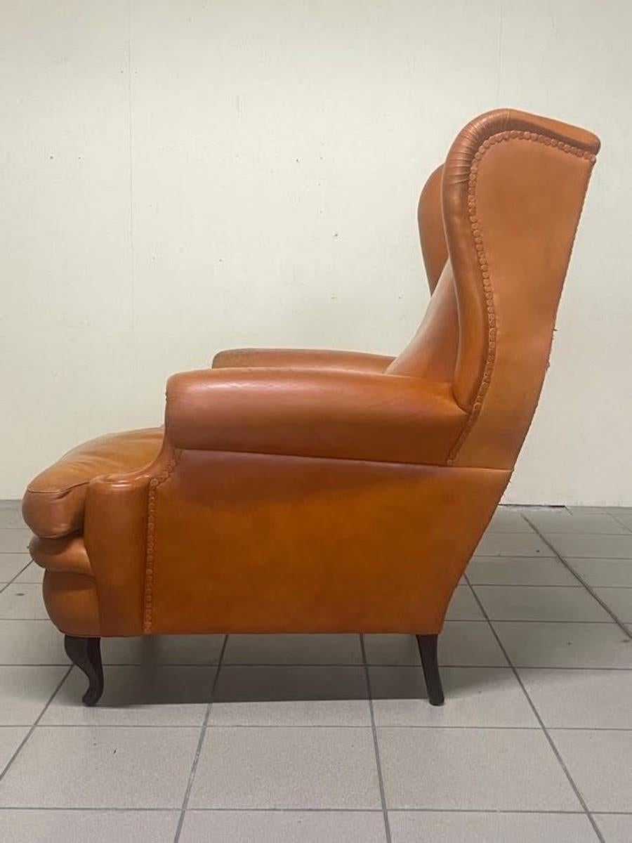 Sillón de cuero color coñac Frau, Italia, años 60 en venta 2