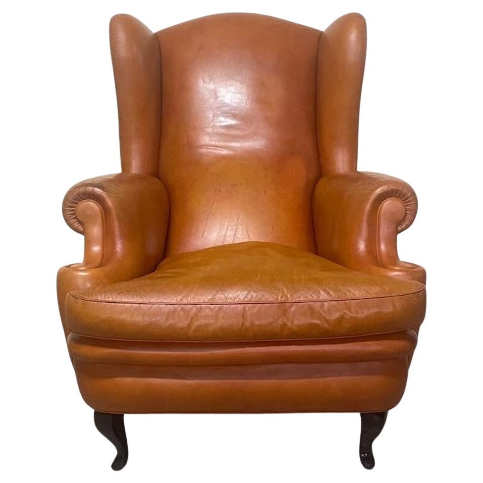 Sillón de cuero color coñac Frau, Italia, años 60 en venta