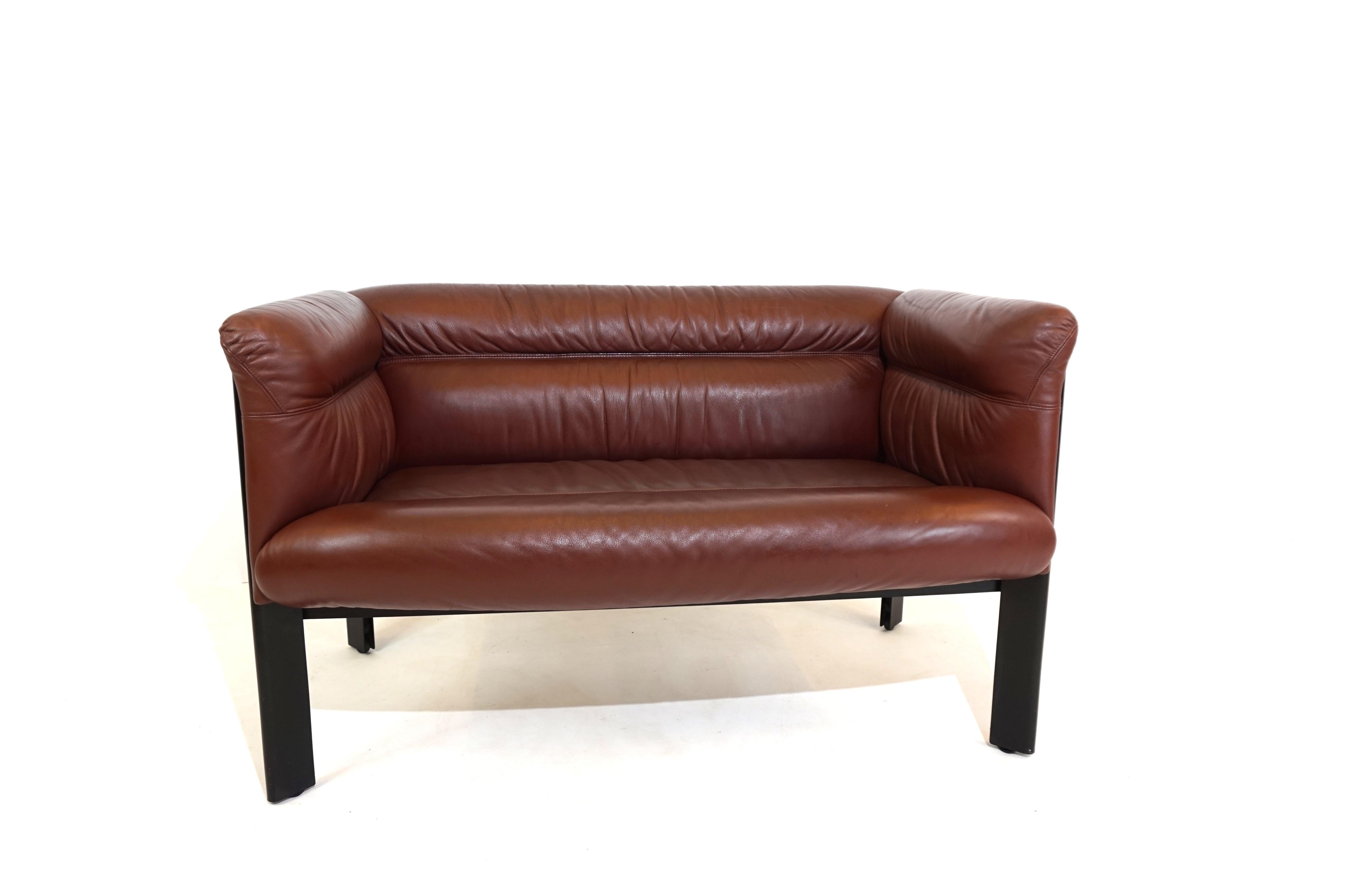 Post-Modern Poltrona Frau Interlude leather bench 2 seater by Marco Zanuso