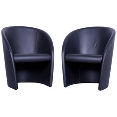 Poltrona Frau Intervista Designer Leather Armchair Set Black One-Seat