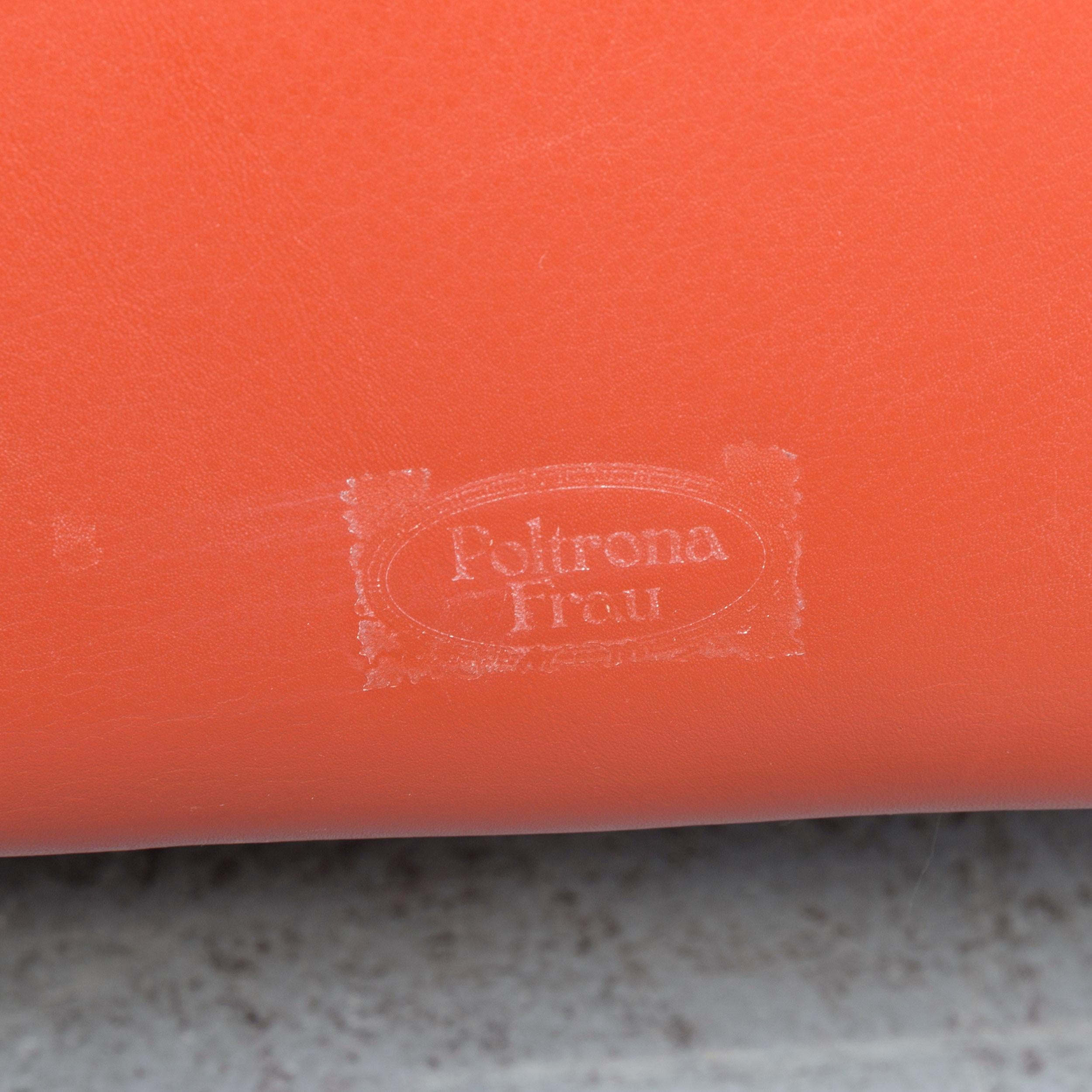 Poltrona Frau Le Chapanelle Designer Leather Armchair Orange by Tito Agnoli For Sale 1