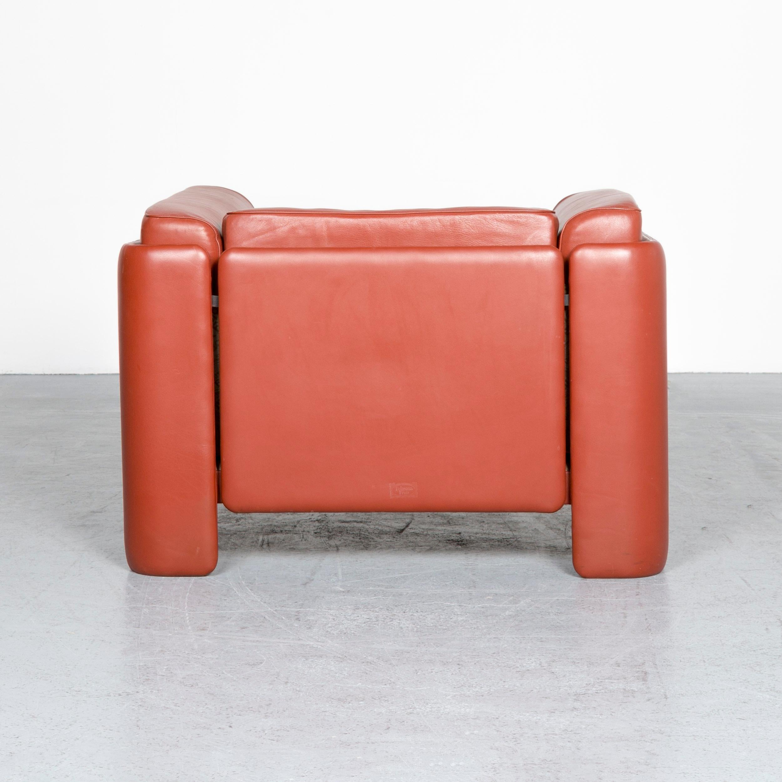 Poltrona Frau Le Chapanelle Designer Leather Armchair Orange by Tito Agnoli For Sale 3