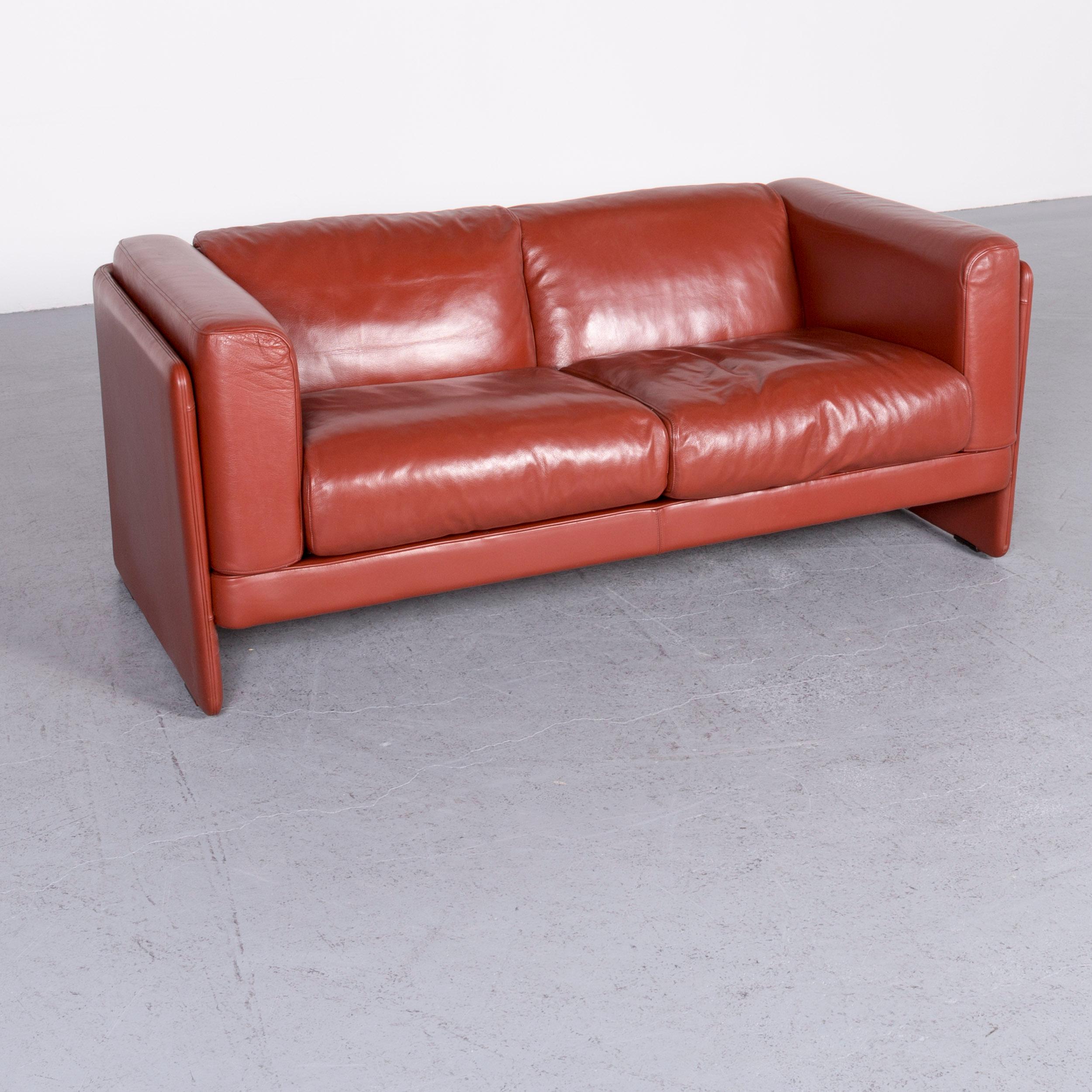 Italian Poltrona Frau Le Chapanelle Designer Leather Sofa Orange by Tito Agnoli For Sale