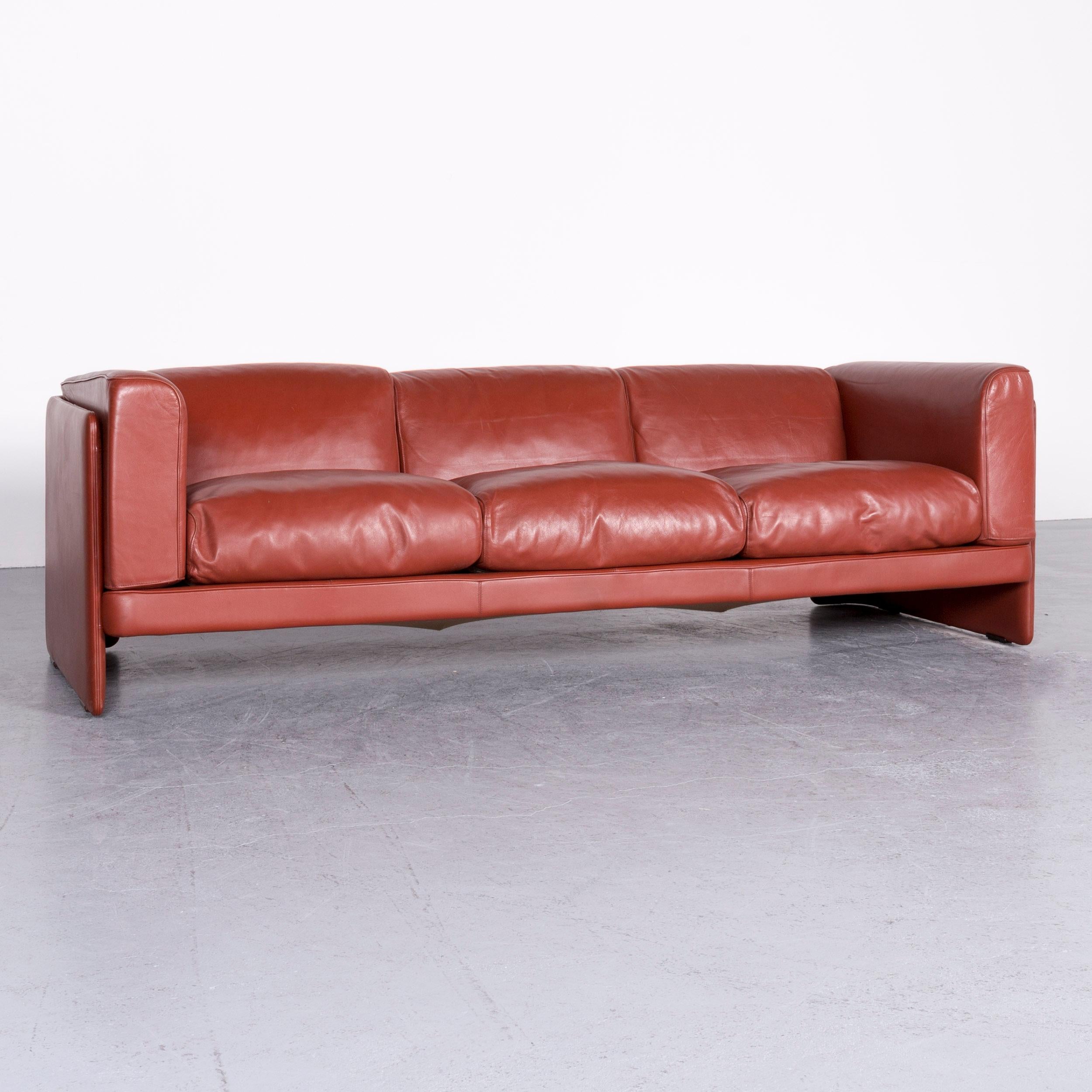 Italian Poltrona Frau Le Chapanelle Designer Leather Sofa Orange by Tito Agnoli For Sale