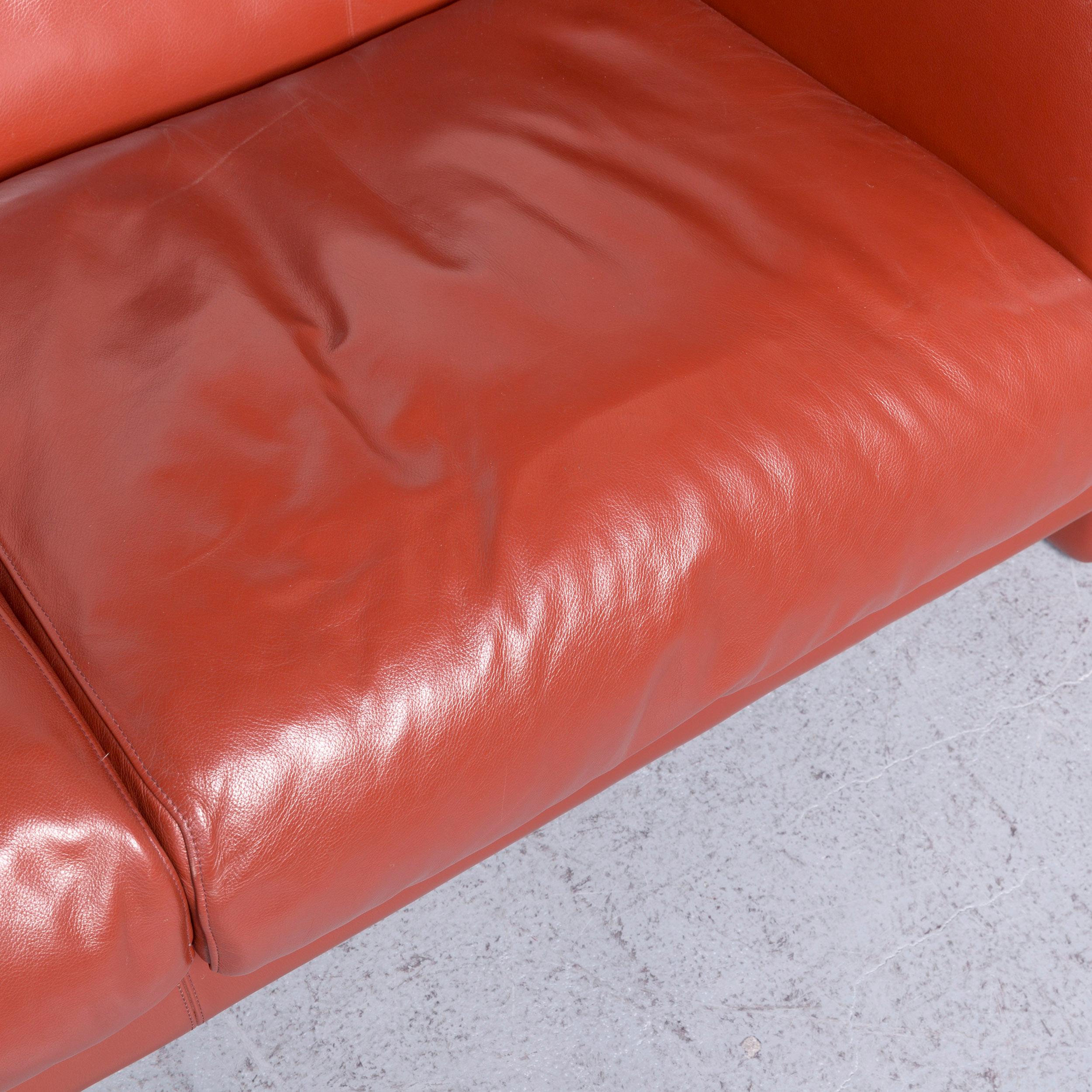 Poltrona Frau Le Chapanelle Designer Leather Sofa Orange by Tito Agnoli For Sale 1