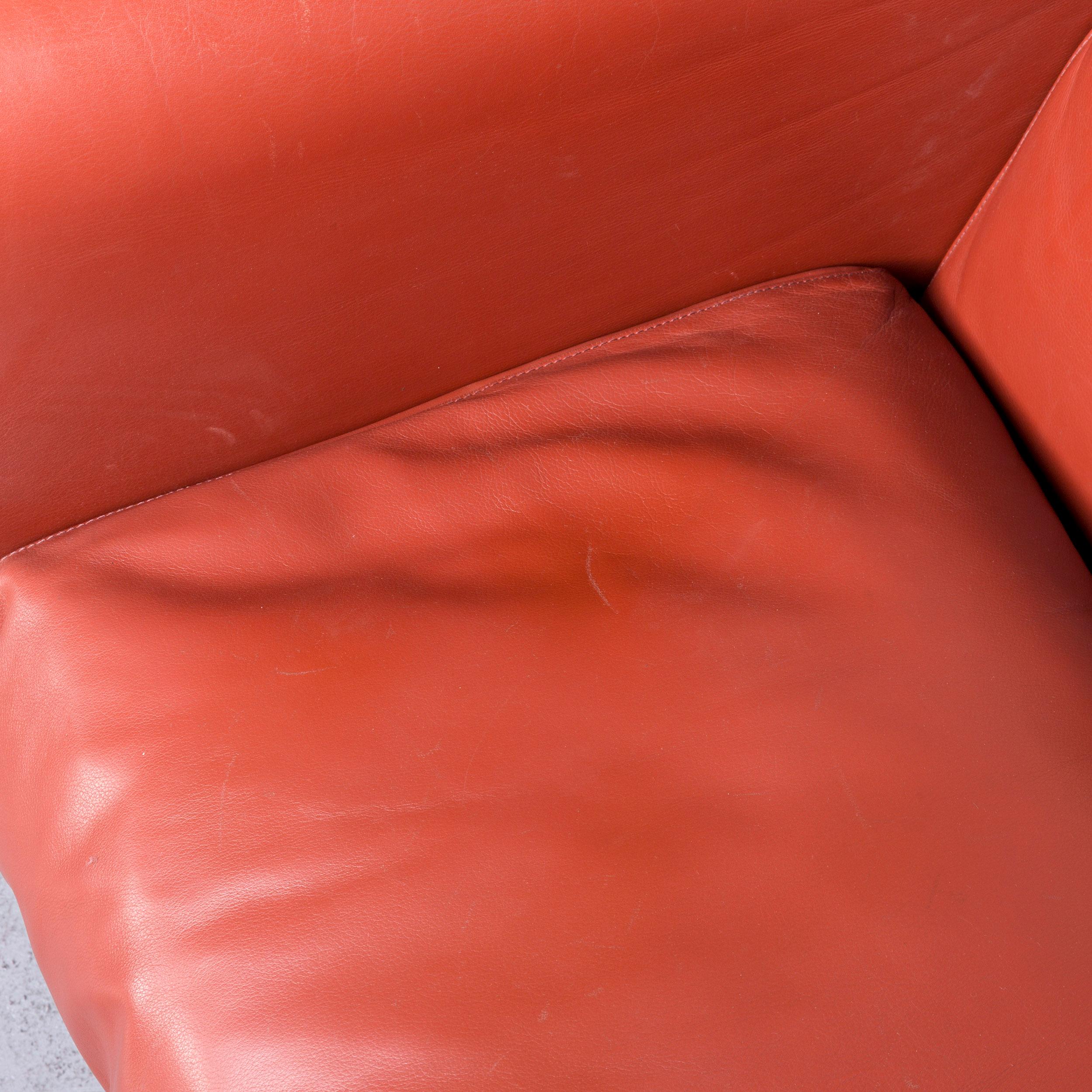 Poltrona Frau Le Chapanelle Designer Leather Sofa Orange by Tito Agnoli For Sale 3