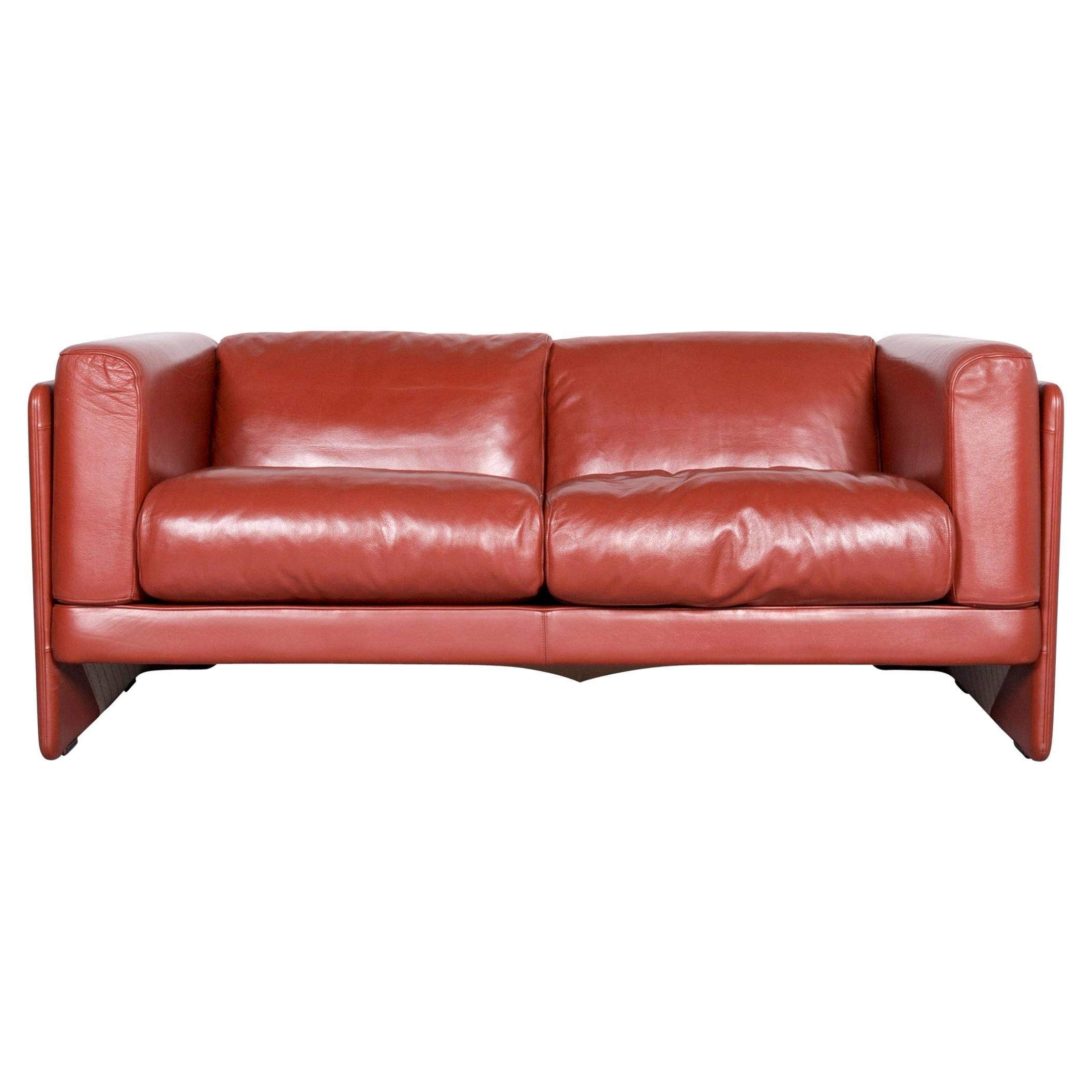 Poltrona Frau Le Chapanelle Designer Leather Sofa Orange by Tito Agnoli For Sale