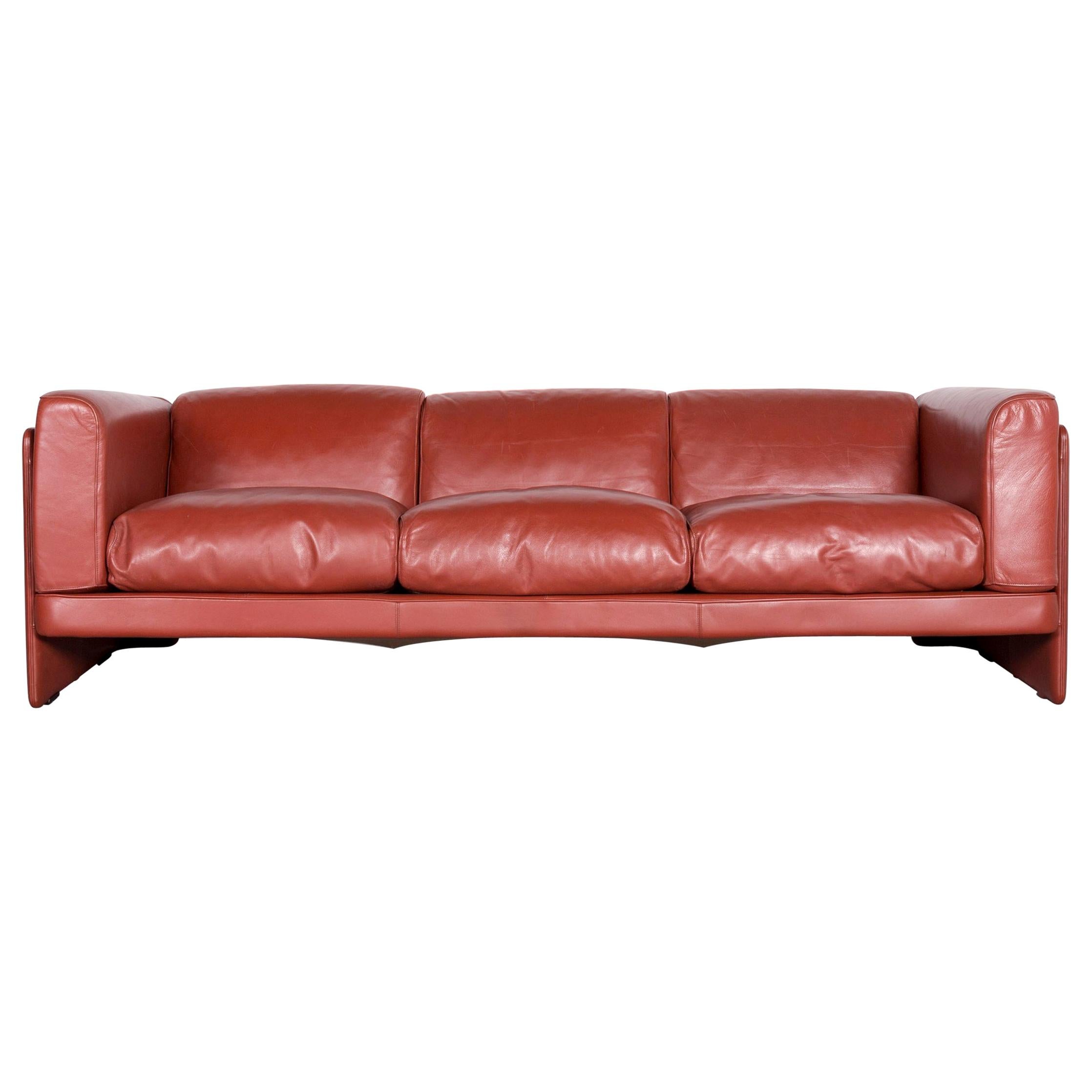 Poltrona Frau Le Chapanelle Designer Leather Sofa Orange by Tito Agnoli For Sale