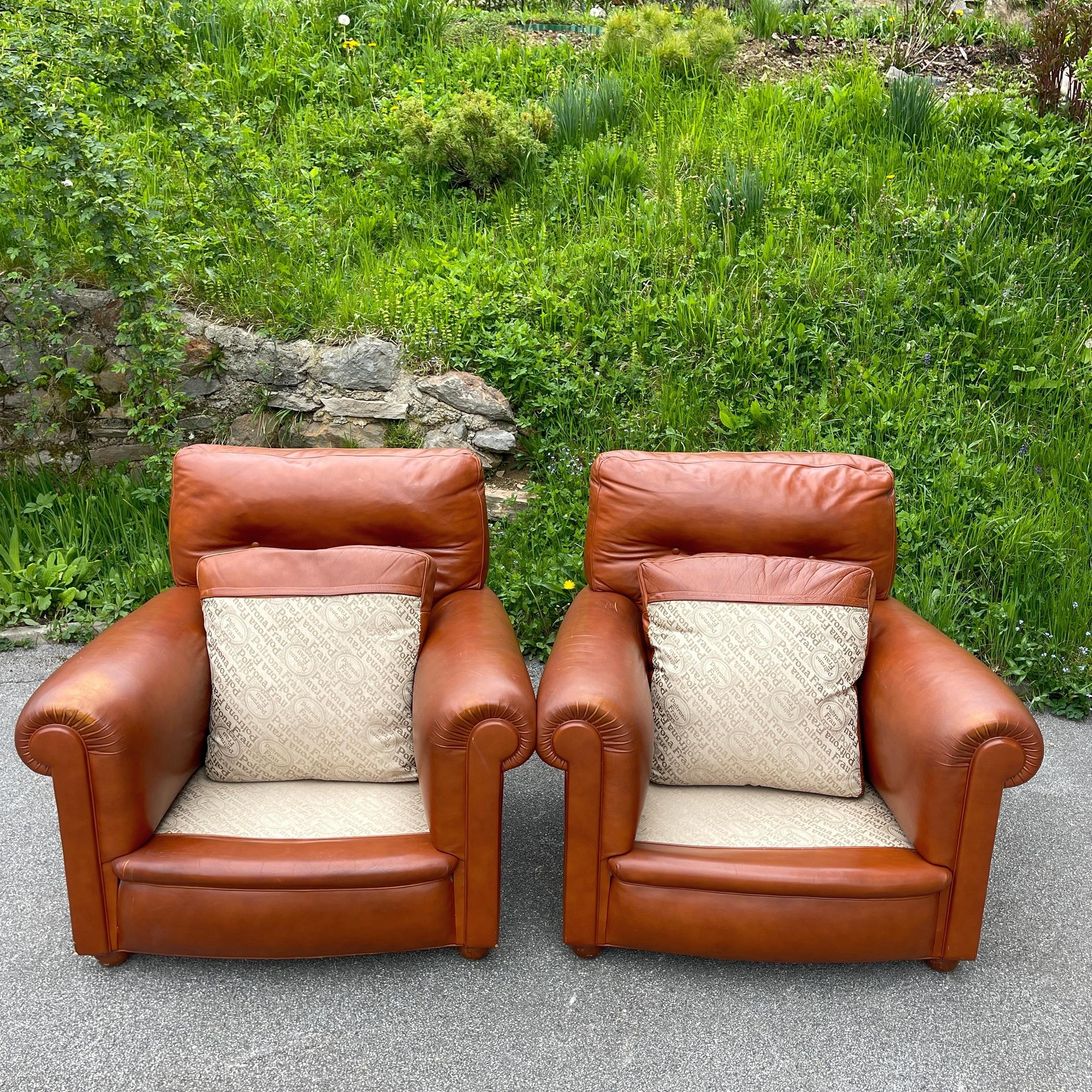 Poltrona Frau Leather Armchairs Edoardo Italy 1970s Set of 2 For Sale 12