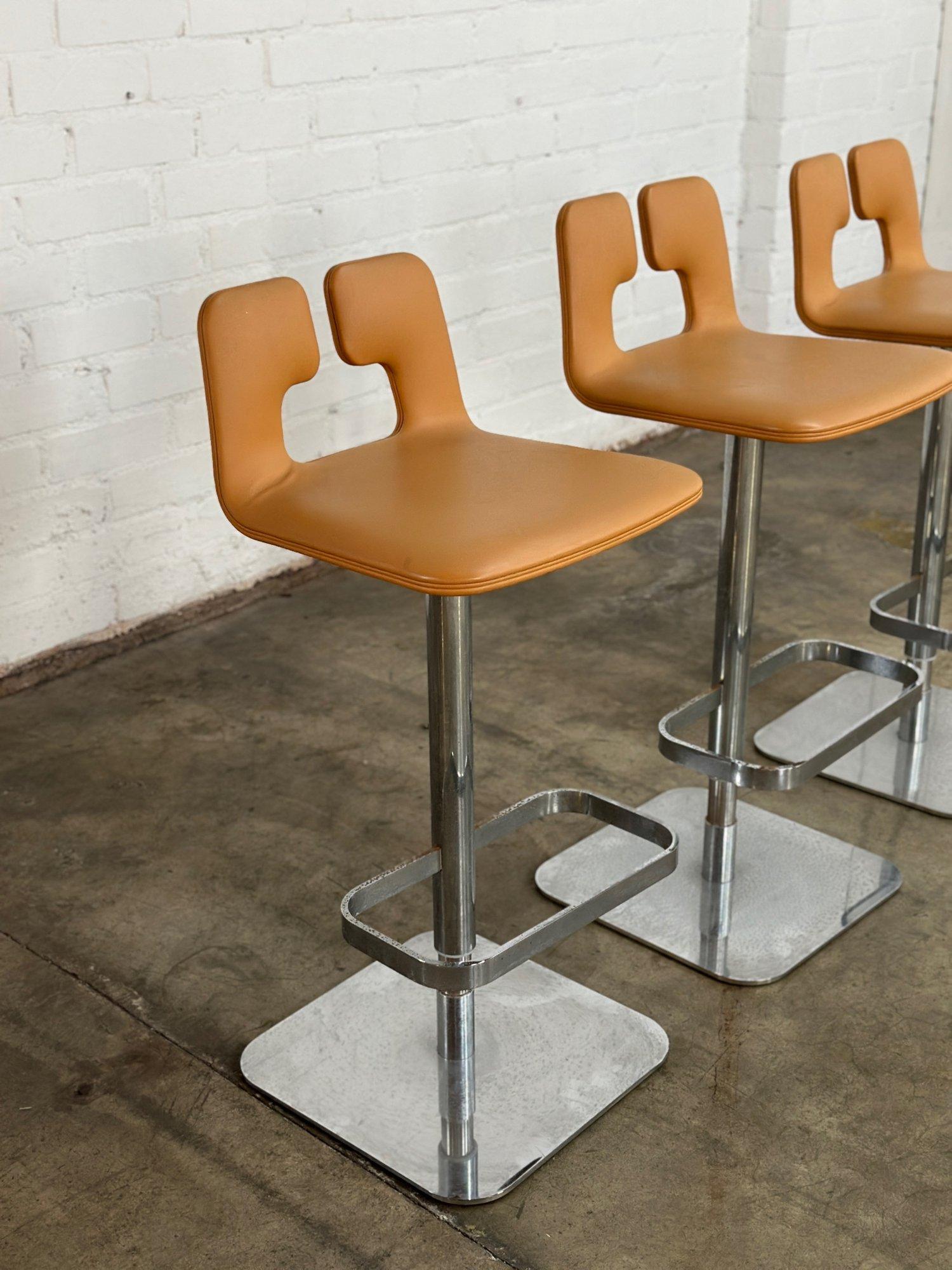 Modern Poltrona Frau Leather Bar Stools- Set of three For Sale