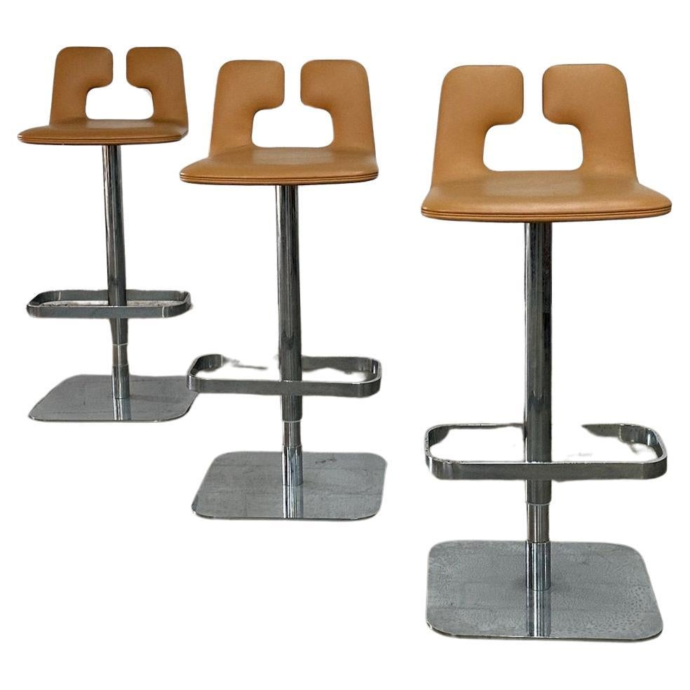 Poltrona Frau Leather Bar Stools- Set of three