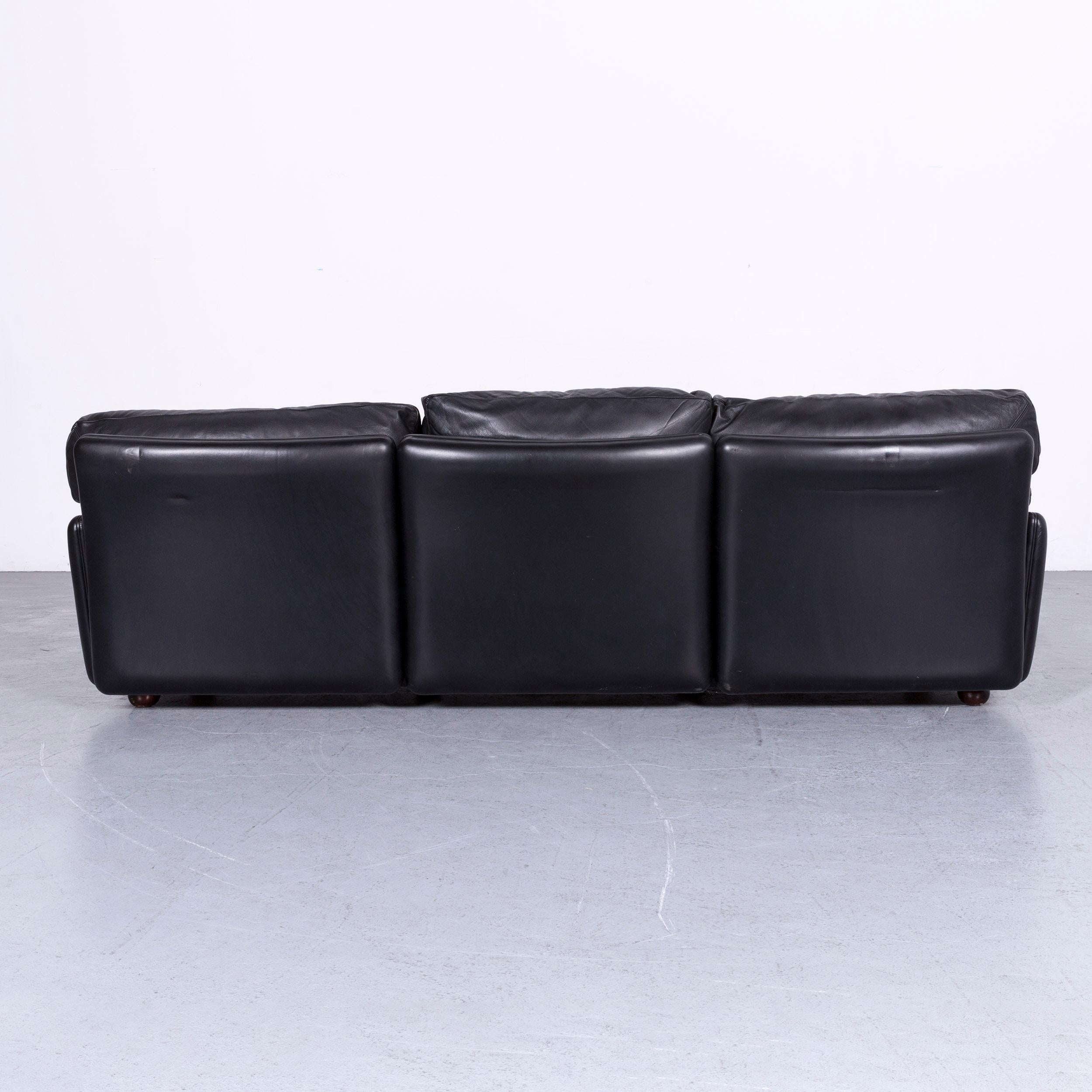 Poltrona Frau Leather Sofa Black Genuine Leather Three-Seat Couch For Sale 1