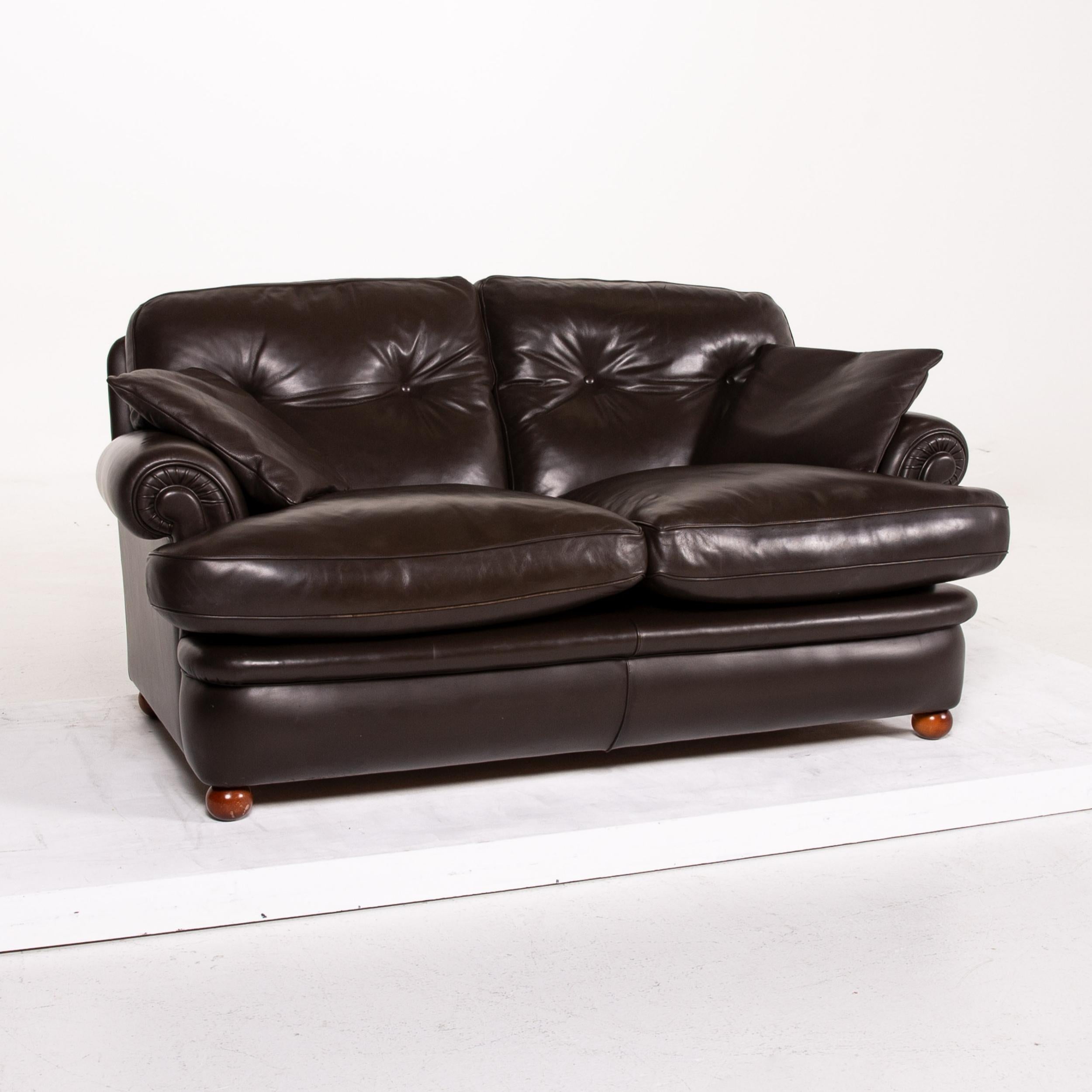 Contemporary Poltrona Frau Leather Sofa Dark Brown Brown Two-Seat Couch