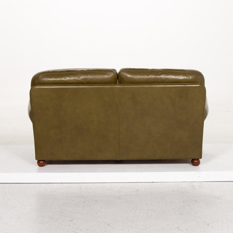 Poltrona Frau Leather Sofa Green Olive Green Two-Seat Couch Retro For Sale  at 1stDibs