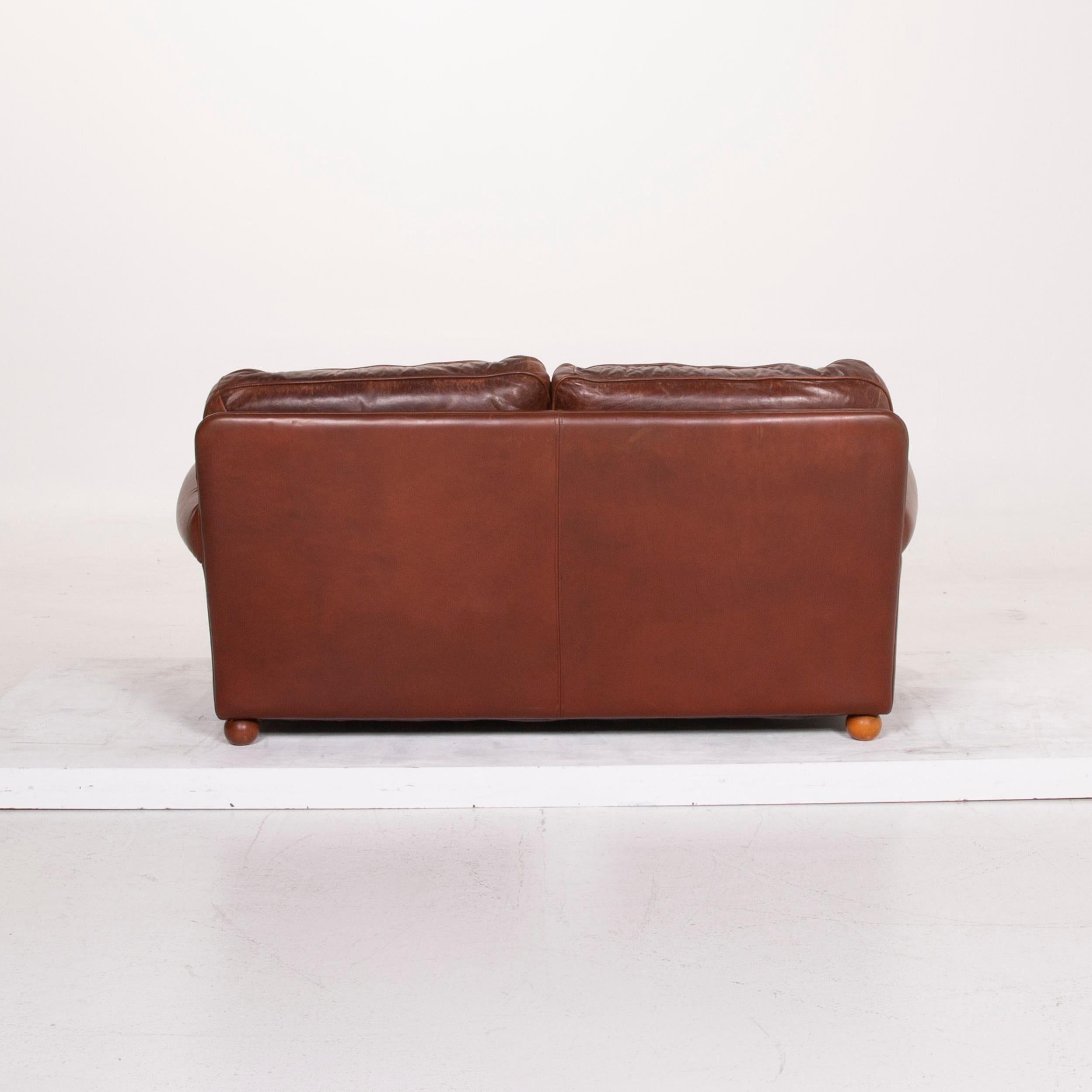 Poltrona Frau Leather Sofa Set Cognac Two-Seat Stool For Sale 4