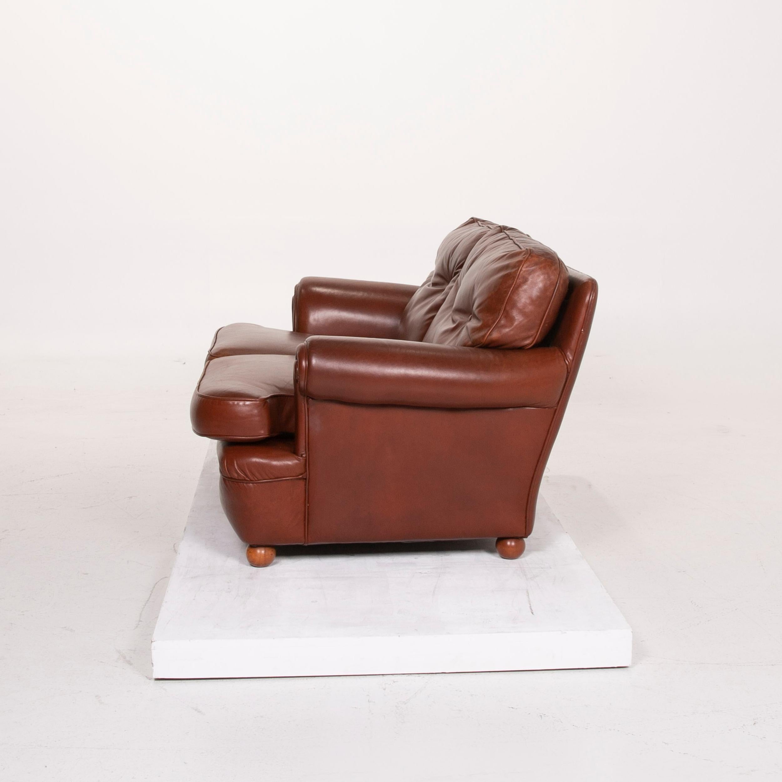 Poltrona Frau Leather Sofa Set Cognac Two-Seat Stool For Sale 5