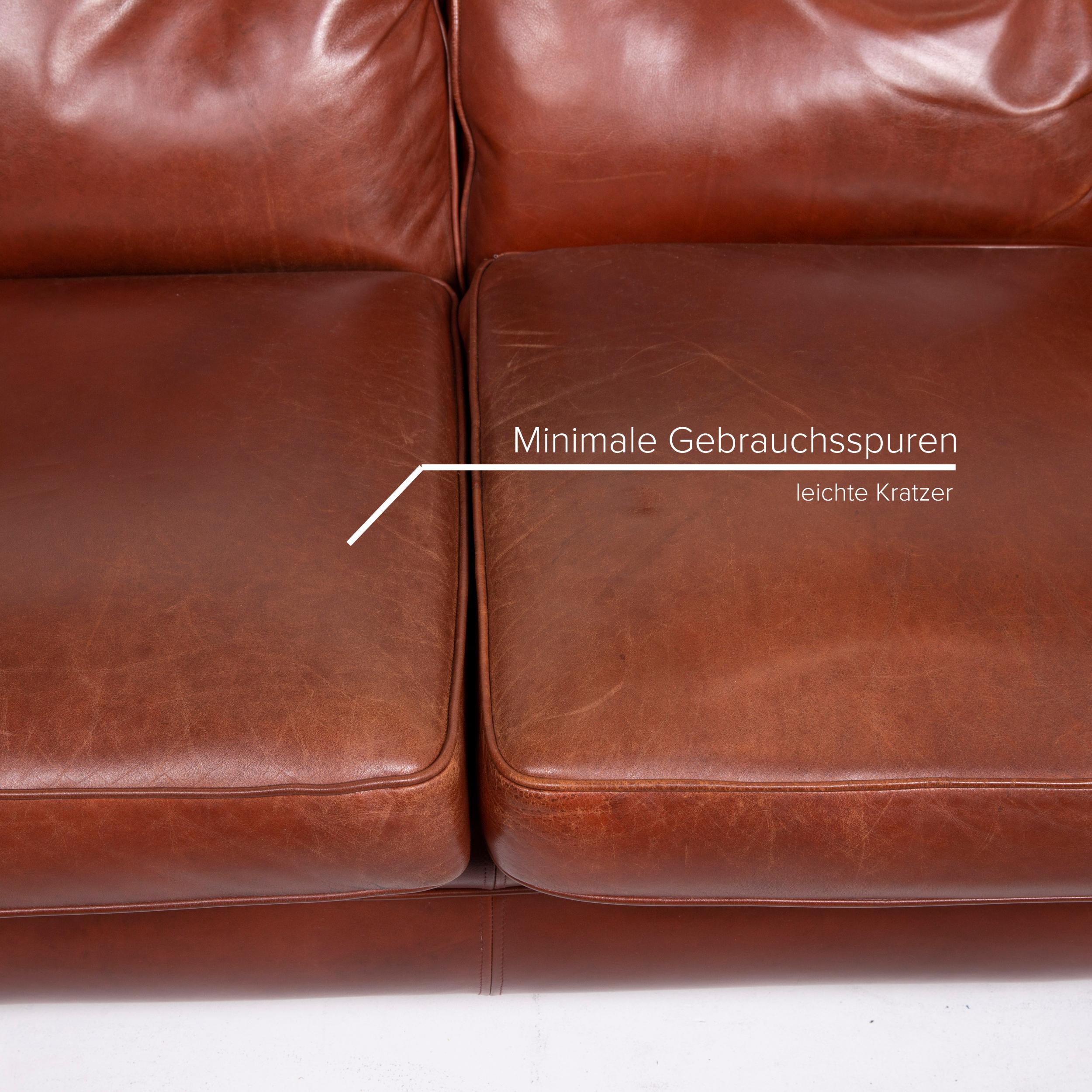 Italian Poltrona Frau Leather Sofa Set Cognac Two-Seat Stool For Sale