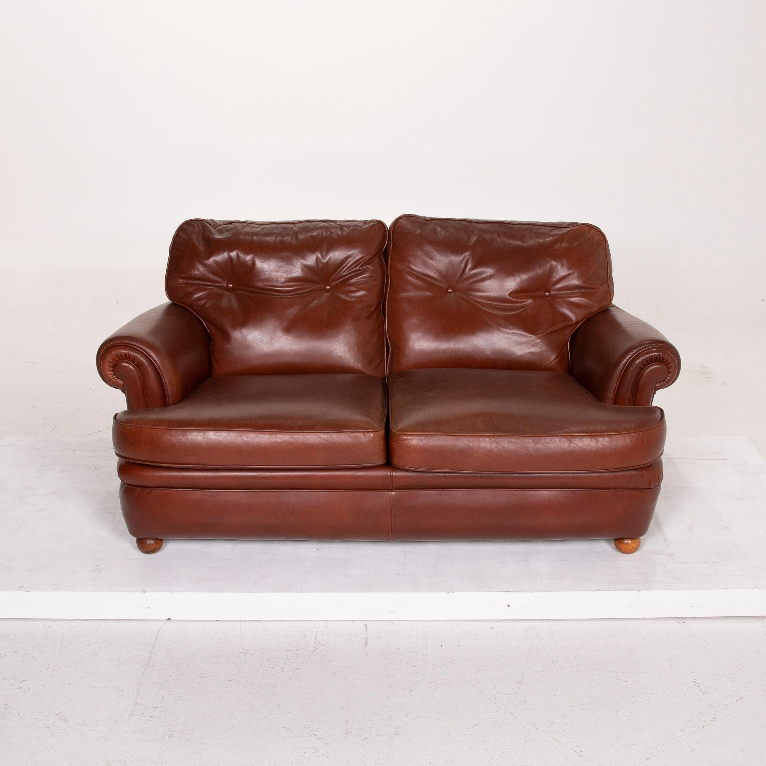 Poltrona Frau Leather Sofa Set Cognac Two-Seat Stool For Sale 2