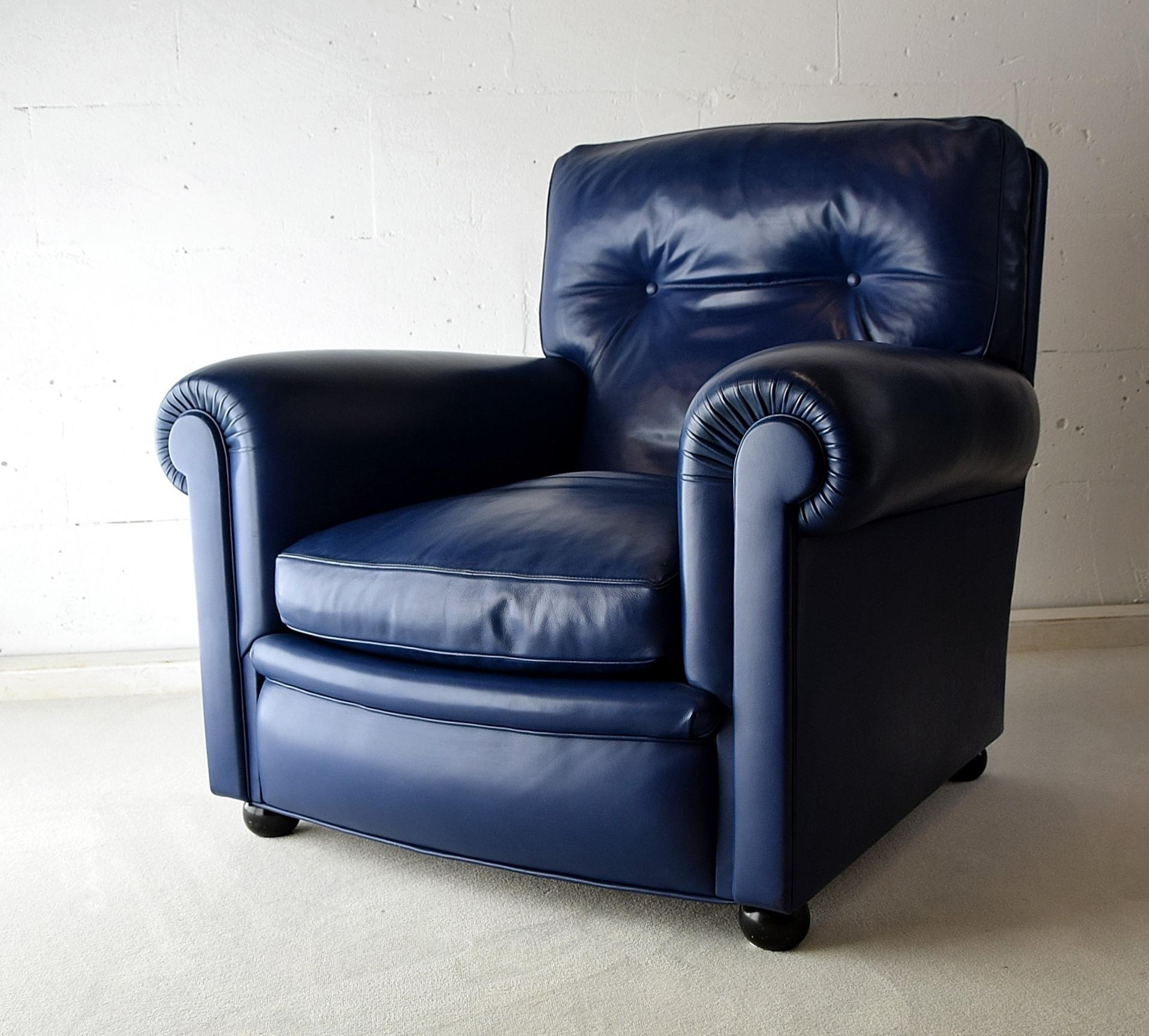 blue leather armchair