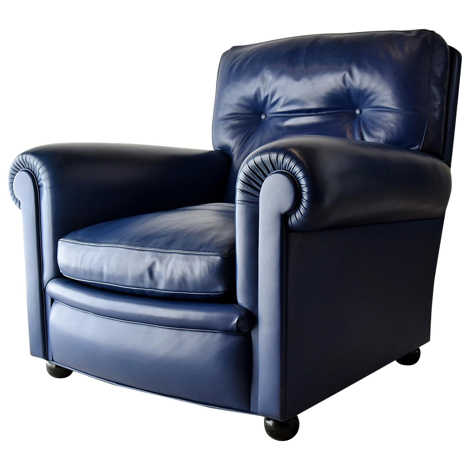 Poltrona Frau Midnight Blue Leather Edoardo Armchair