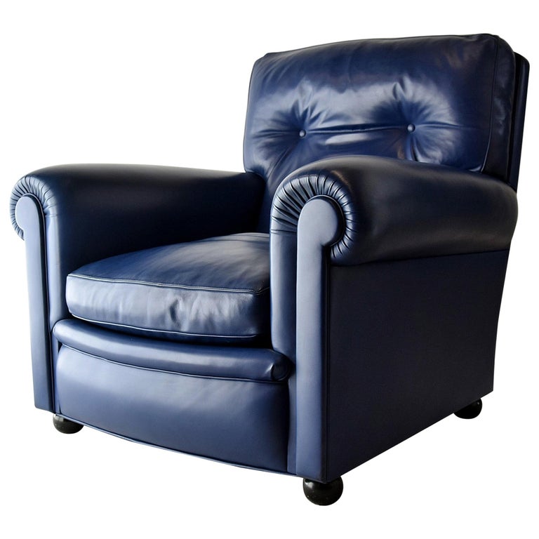 Poltrona Frau Midnight Blue Leather Edoardo Armchair at 1stDibs blue