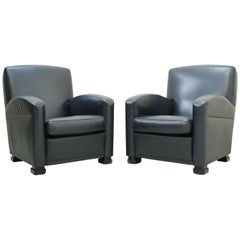 Poltrona Frau Model Tabarin Leather Armchair Dark Blue
