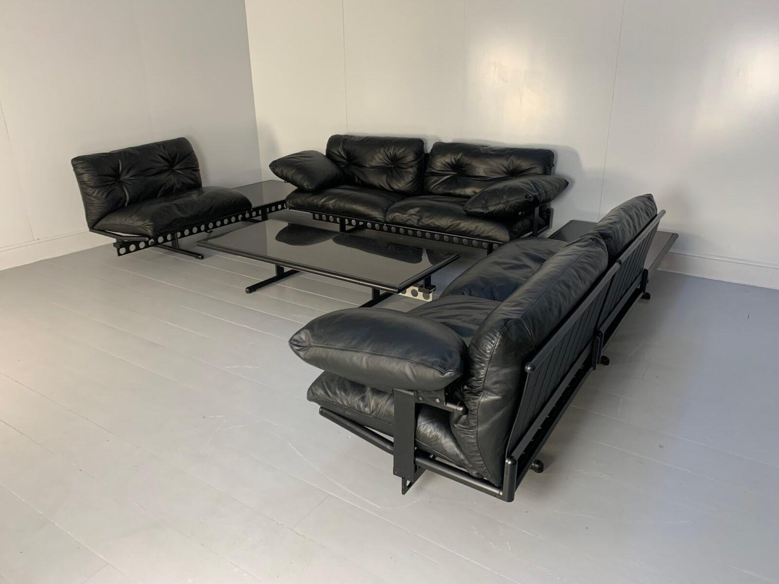 Poltrona Frau Ouverture 7-Seat Sofa & Marble Table Suite In Black 
