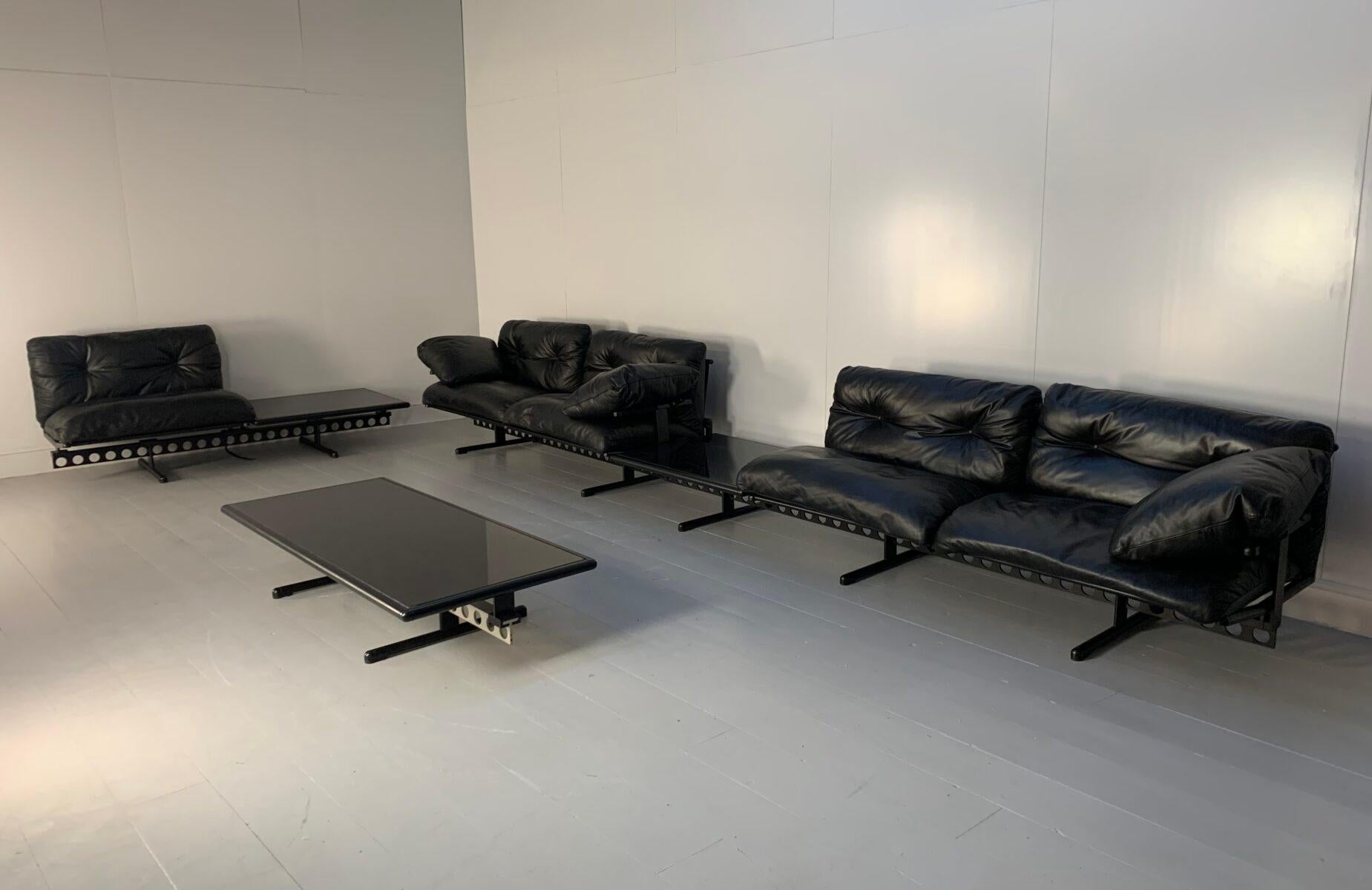 Contemporary Poltrona Frau Ouverture 7-Seat Sofa & Marble Table Suite In Black 
