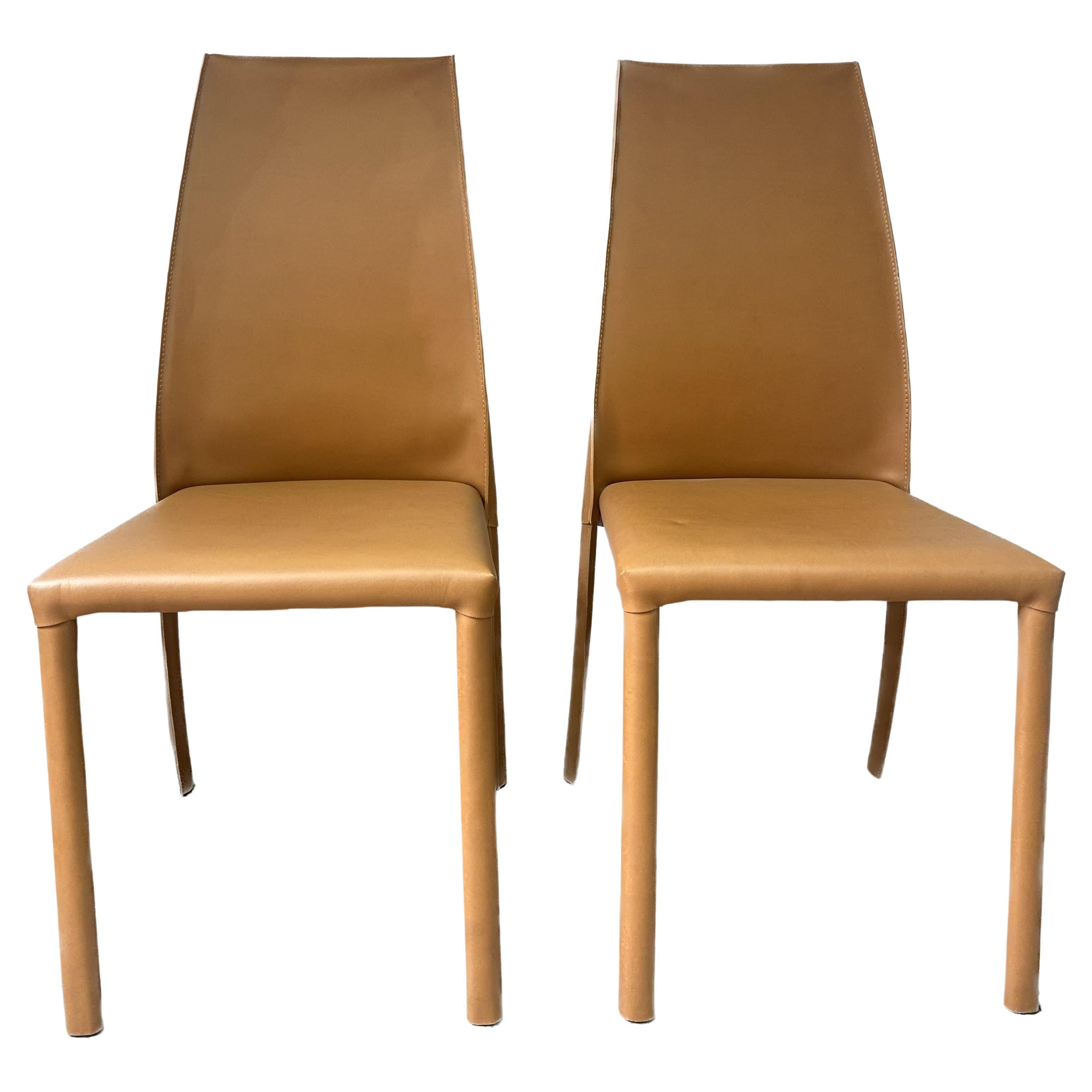 Poltrona Frau, Pair of Frag Chairs Fawn Leather For Sale