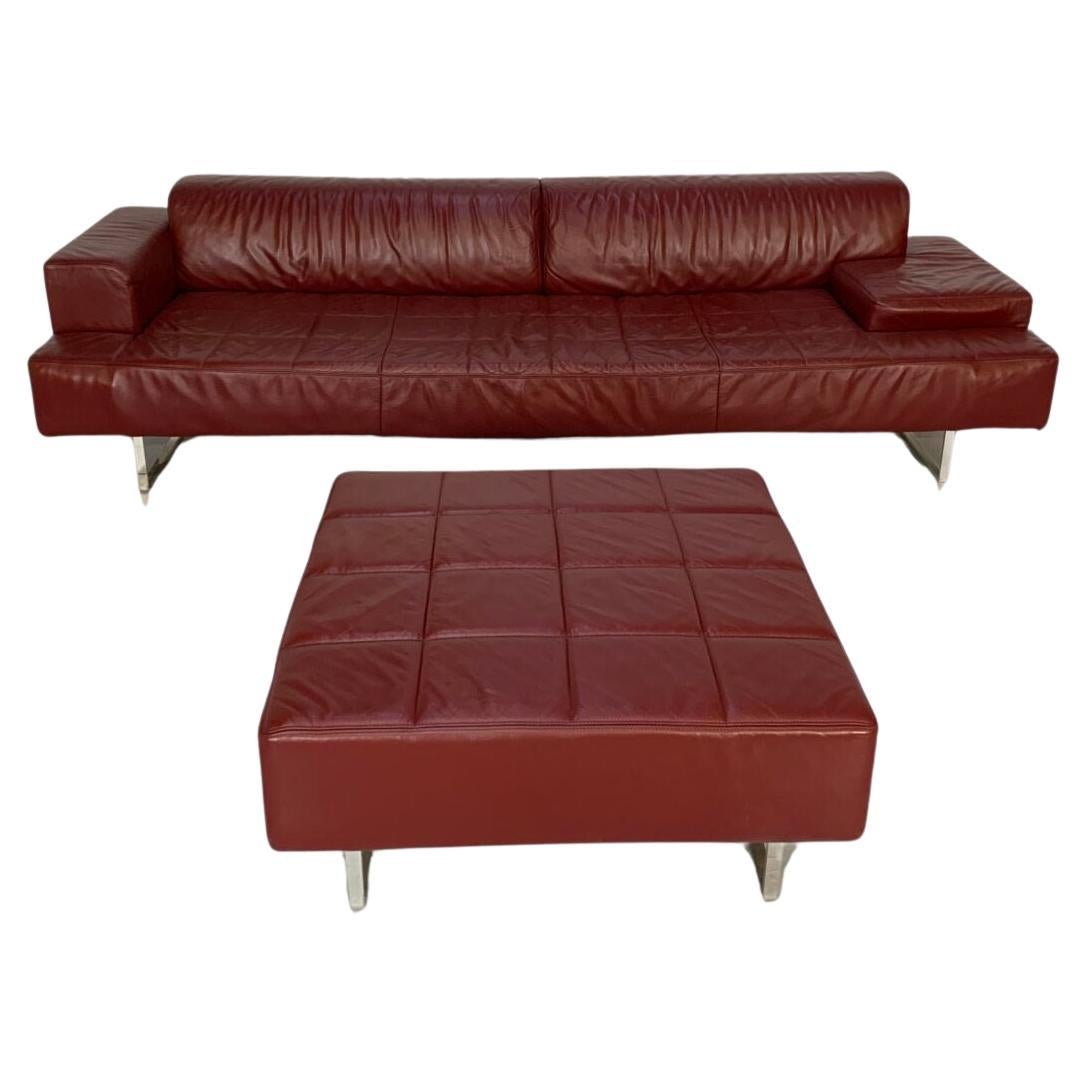 Poltrona Frau "Quadra" 4-Seat Sofa & Ottoman Suite -  In Oxblood Red Leather For Sale