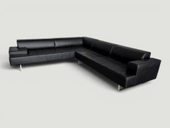 Poltrona Frau Quadra Black Leather Sectional Sofa by Studio Cerri, 2005, Italy