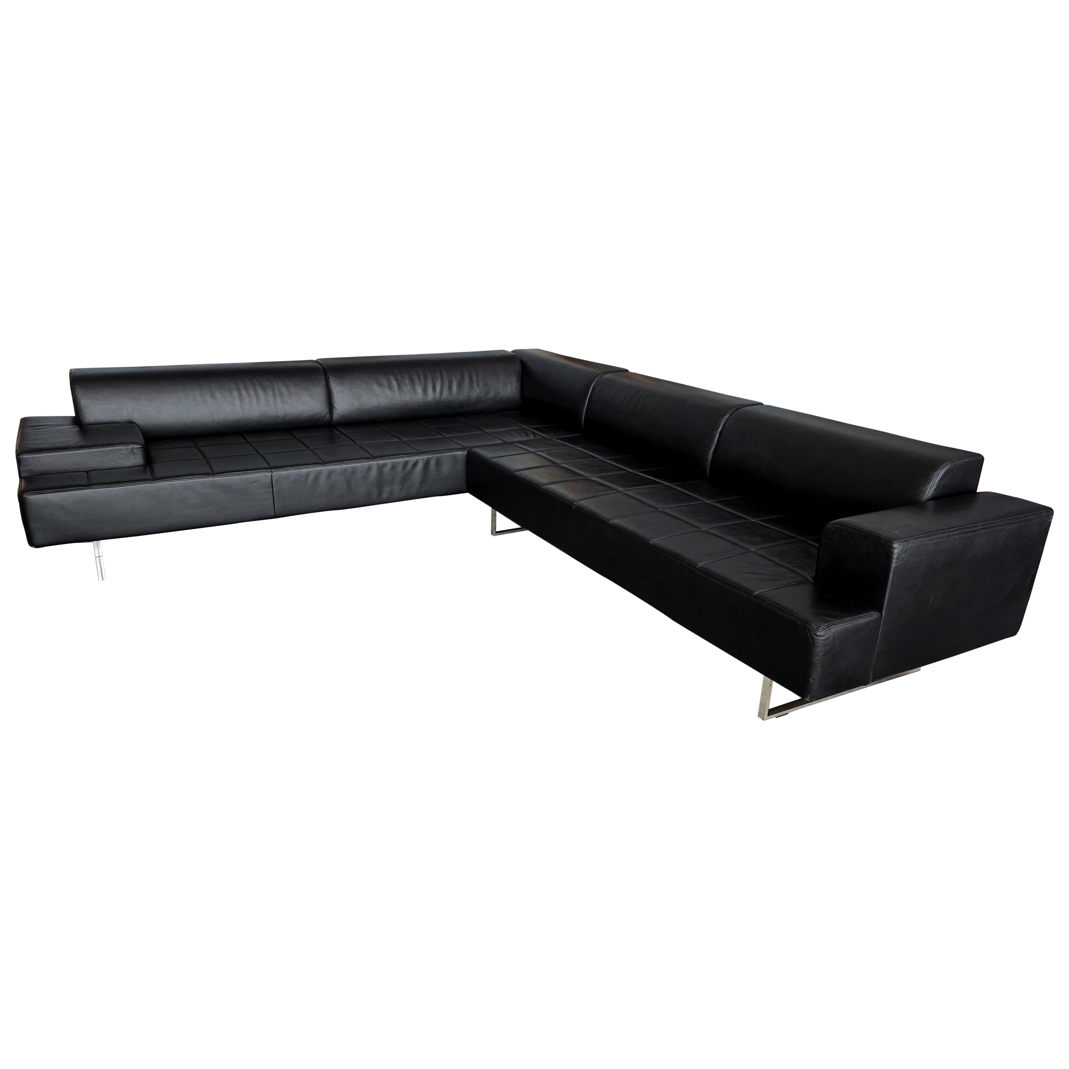 Poltrona Frau Quadra Black Leather Sectional Sofa by Studio Cerri, 2005, Italy