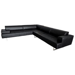 Poltrona Frau Quadra Black Leather Sectional Sofa by Studio Cerri, 2005, Italy