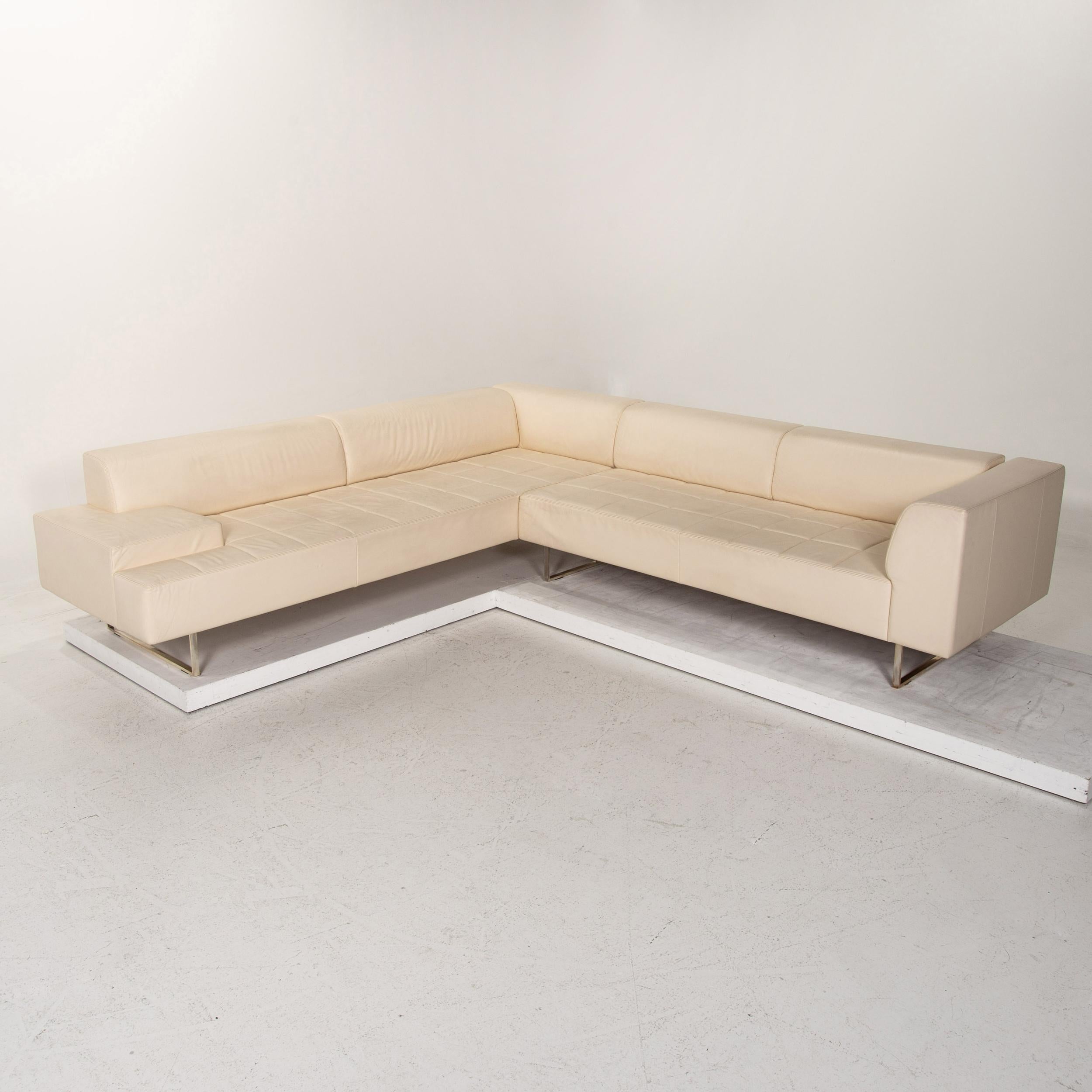 Contemporary Poltrona Frau Quadra Leather Corner Sofa Cream Sofa Couch