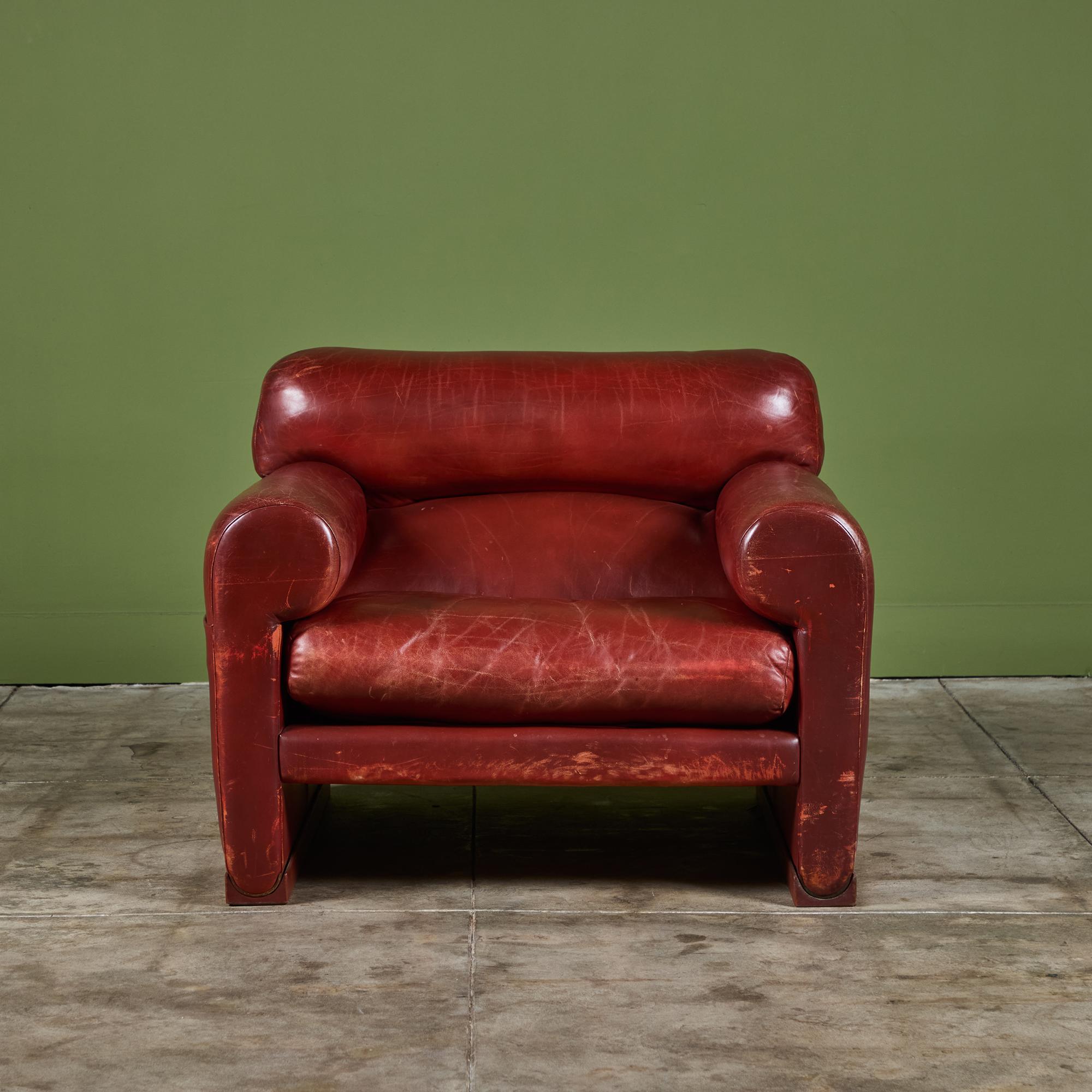 Post-Modern Poltrona Frau Red Leather Lounge Chair For Sale