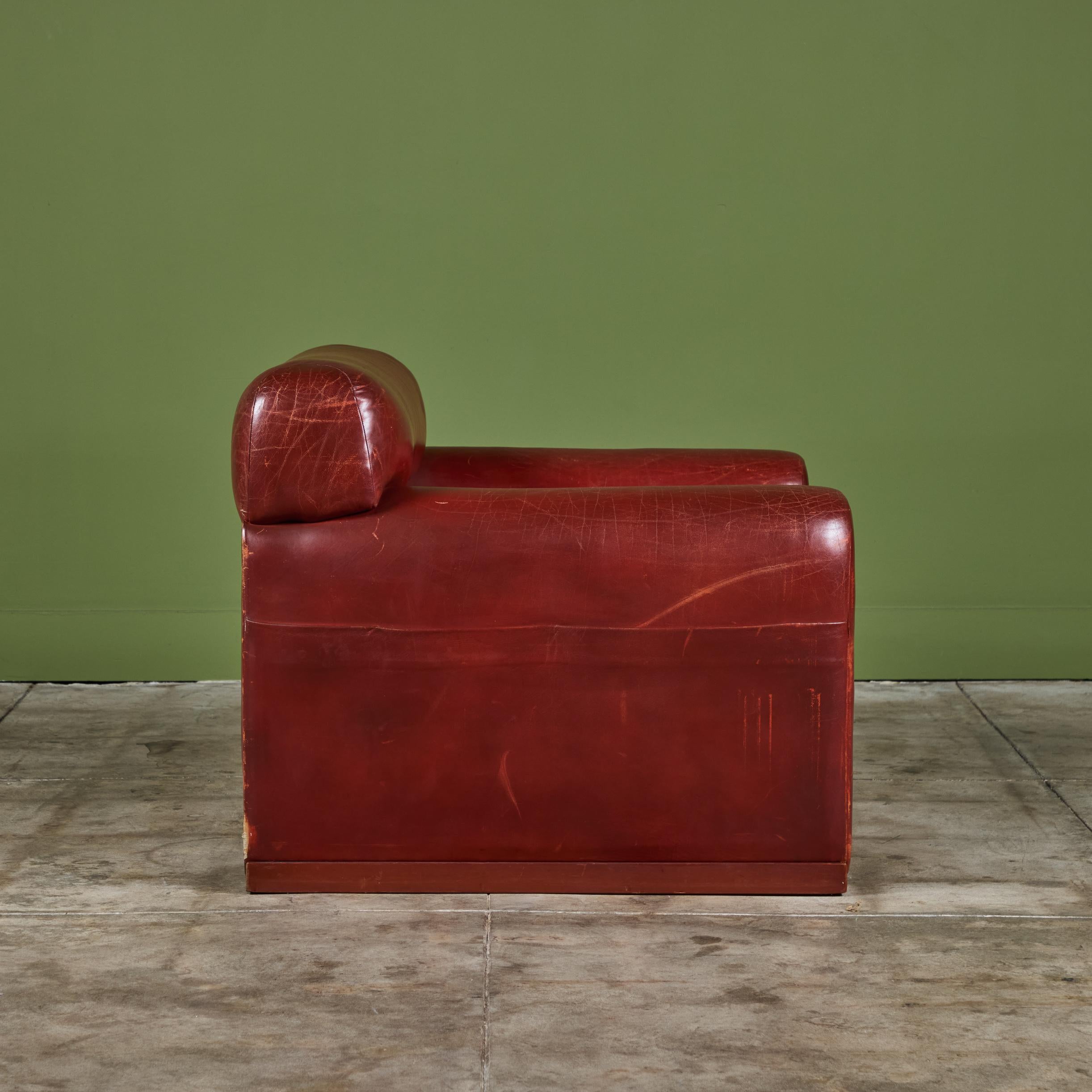 Poltrona Frau Red Leather Lounge Chair For Sale 2