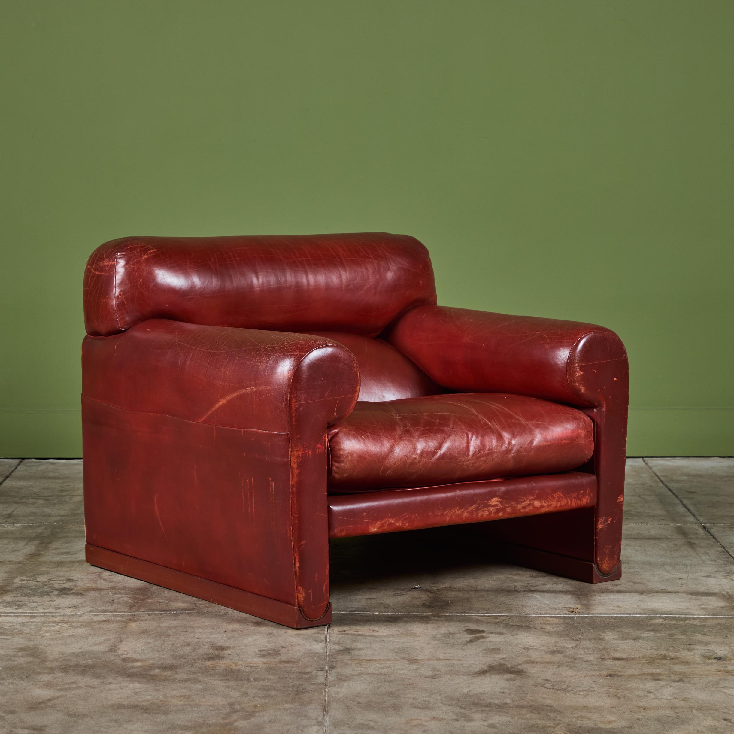 Poltrona Frau Red Leather Lounge Chair For Sale 3
