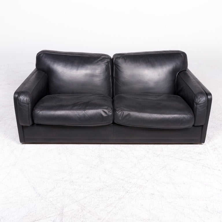 Poltrona Frau Socrate Designer Leather Sofa Black Genuine Leather Two-Seat  at 1stDibs