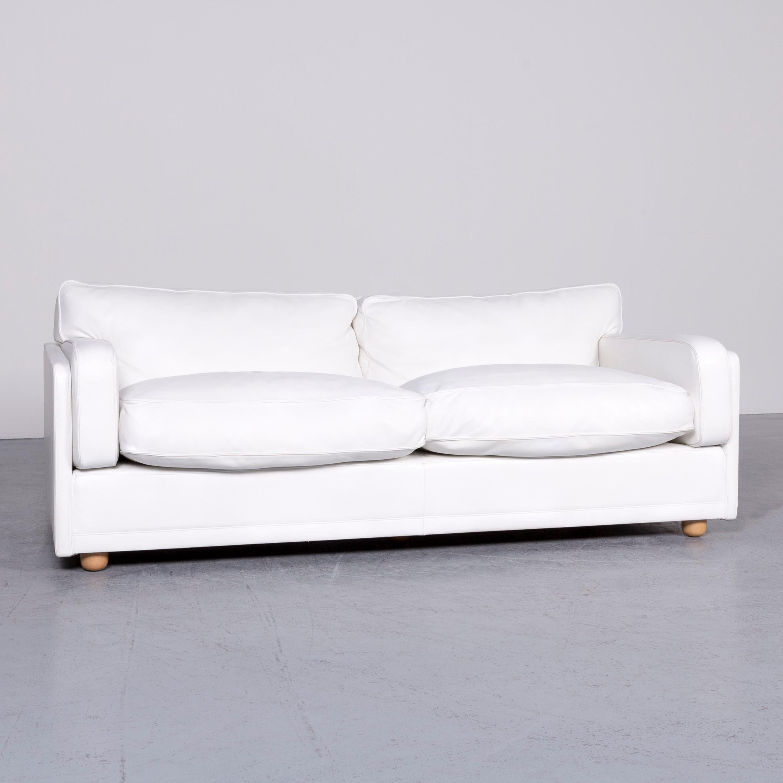 Italian Poltrona Frau Socrate Designer Leather Sofa White Three-Seat Couch For Sale