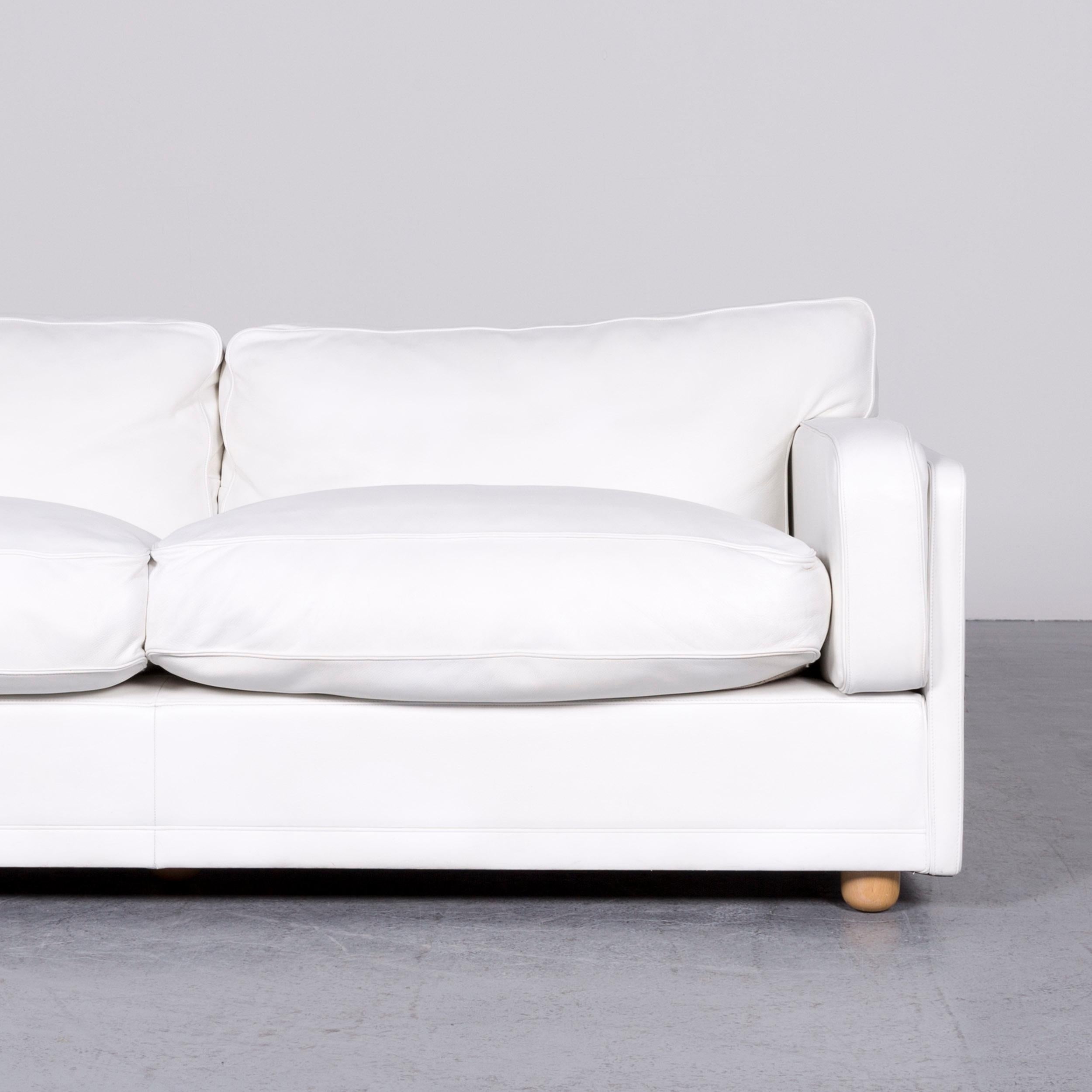 Contemporary Poltrona Frau Socrate Designer Leather Sofa White Three-Seat Couch For Sale