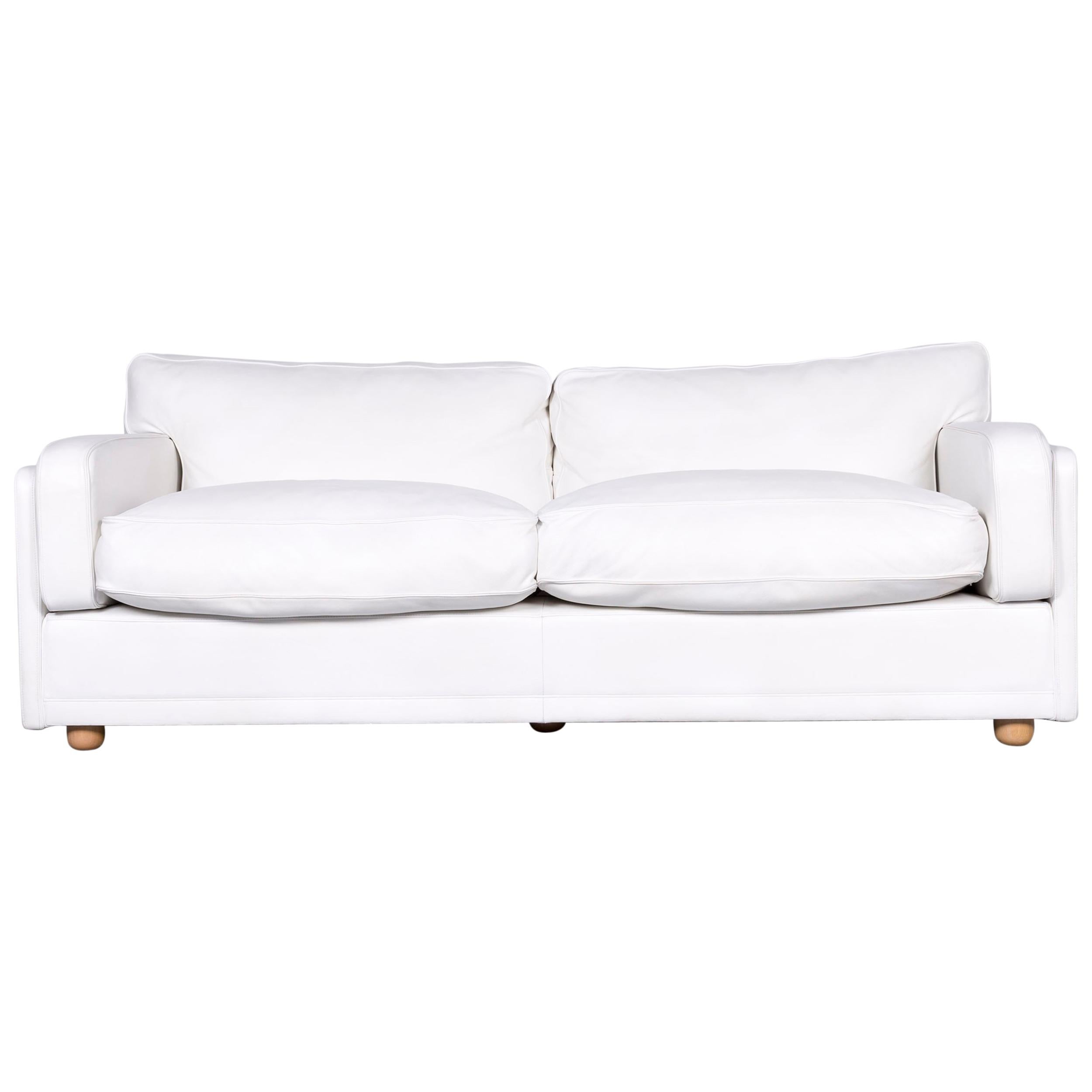 Poltrona Frau Socrate Designer Leather Sofa White Three-Seat Couch For Sale