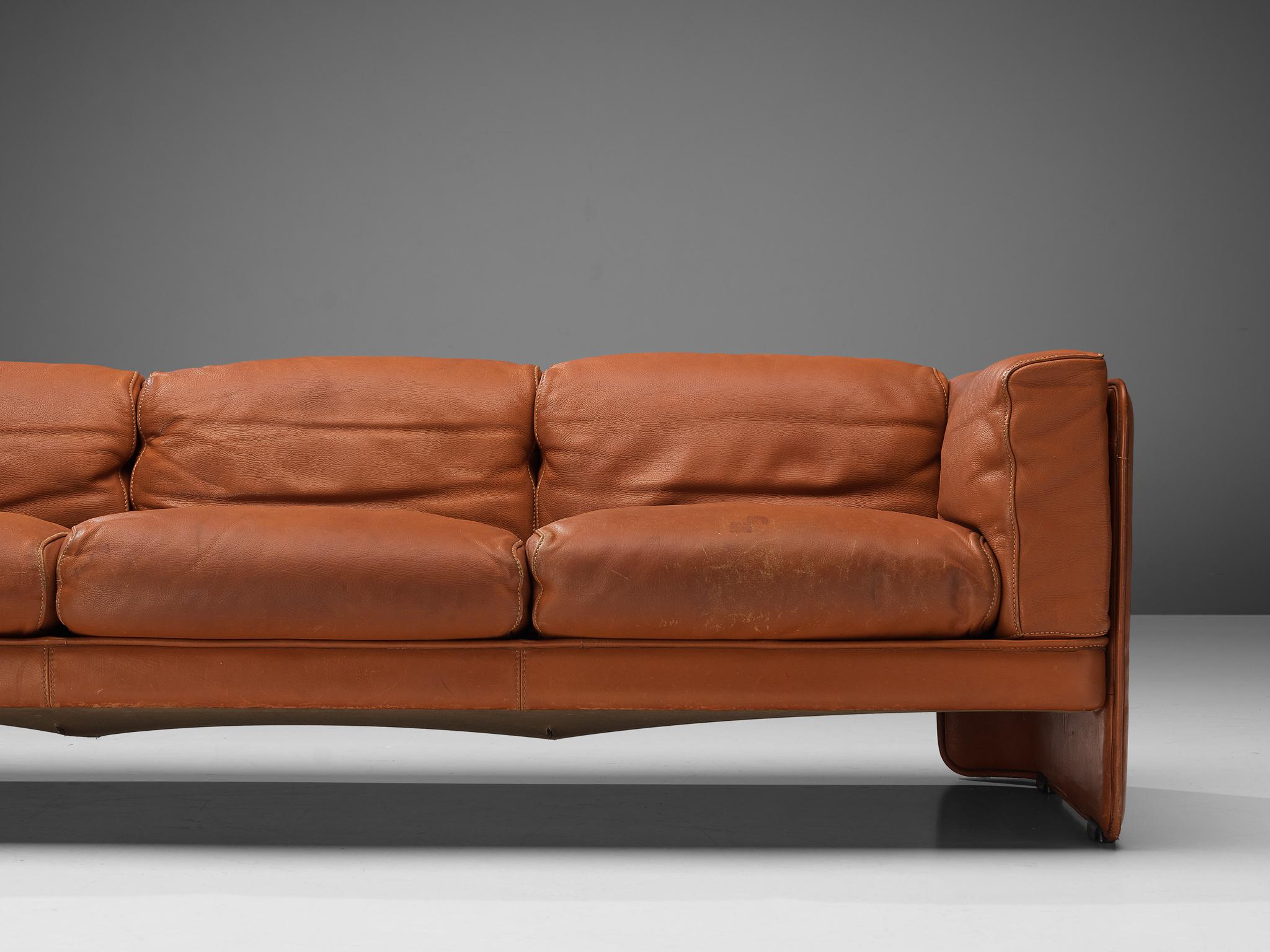 Mid-Century Modern Poltrona Frau Sofa in Reddish Brown Leather